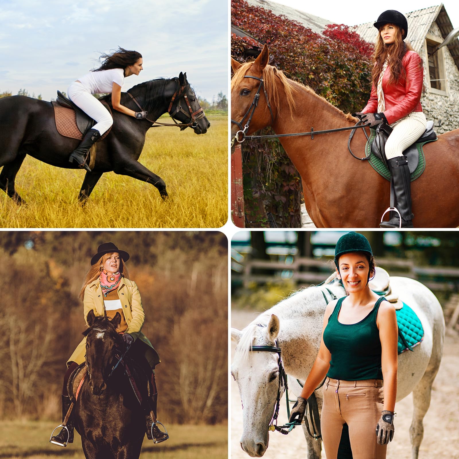 FINGER TEN Guantes de equitación antideslizantes para hombre, 1 par, transpirables y ligeros, guantes ecuestres para equitación, ciclismo, jardinería, conducción, se adaptan a todas las estaciones al