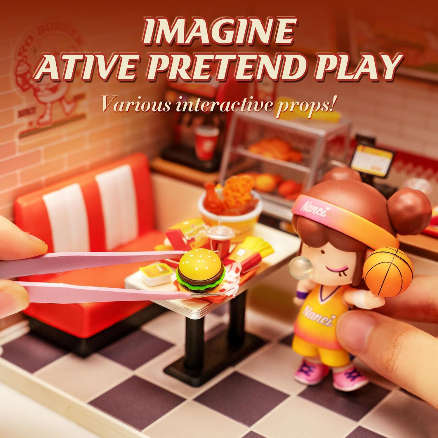 Rolife DIY Miniature Plastic House Building Set Toys Playset with LED Suitable for Mini Figures Construction Toys Diorama Kit Gifts for Teens Adults (Yum Yum Burgers) - Image 5