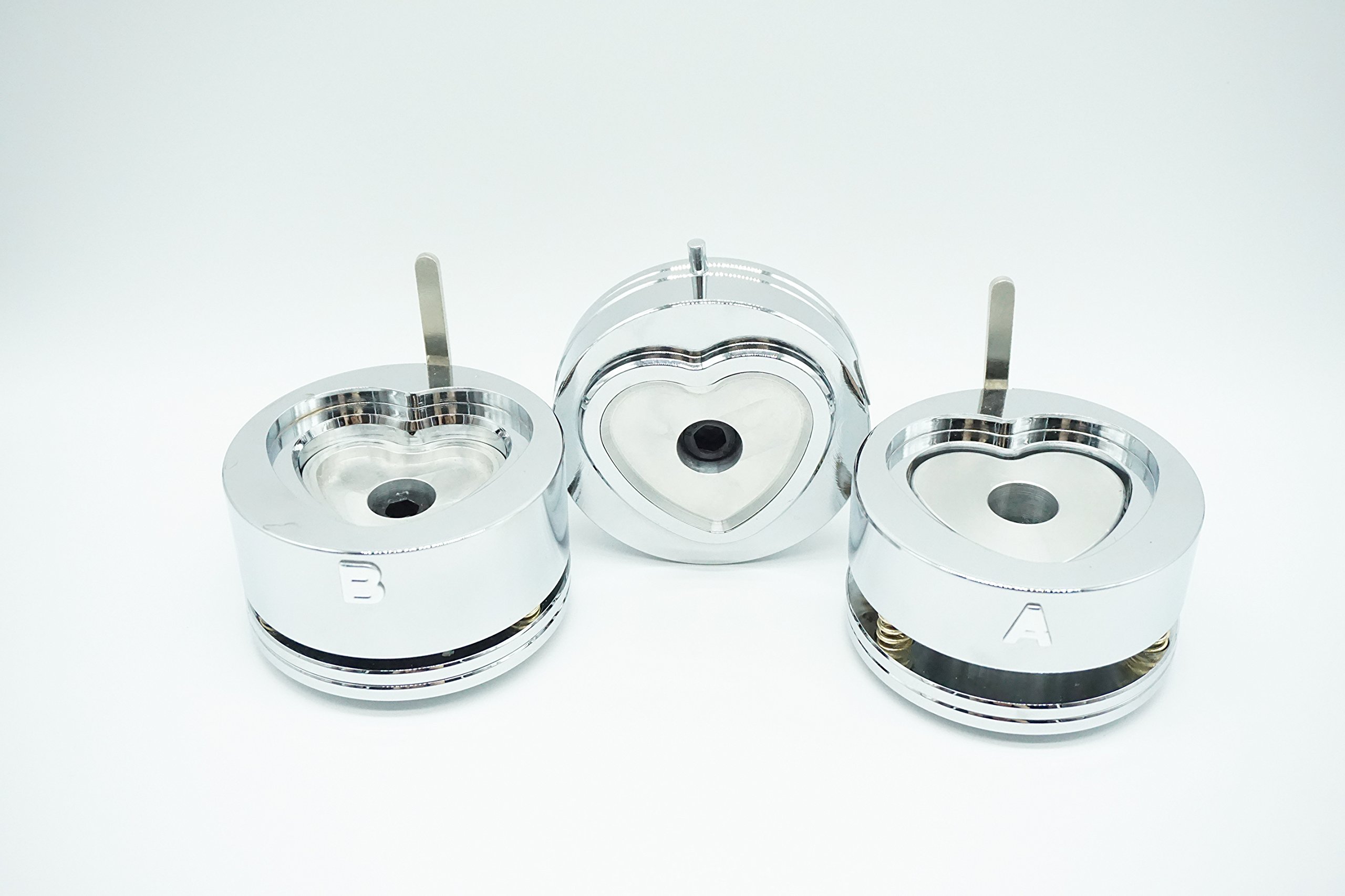 Heart 53x57.5mm Interchangeable Round Die Moulds-S1 + Free Pin Button Components (100 Sets)
