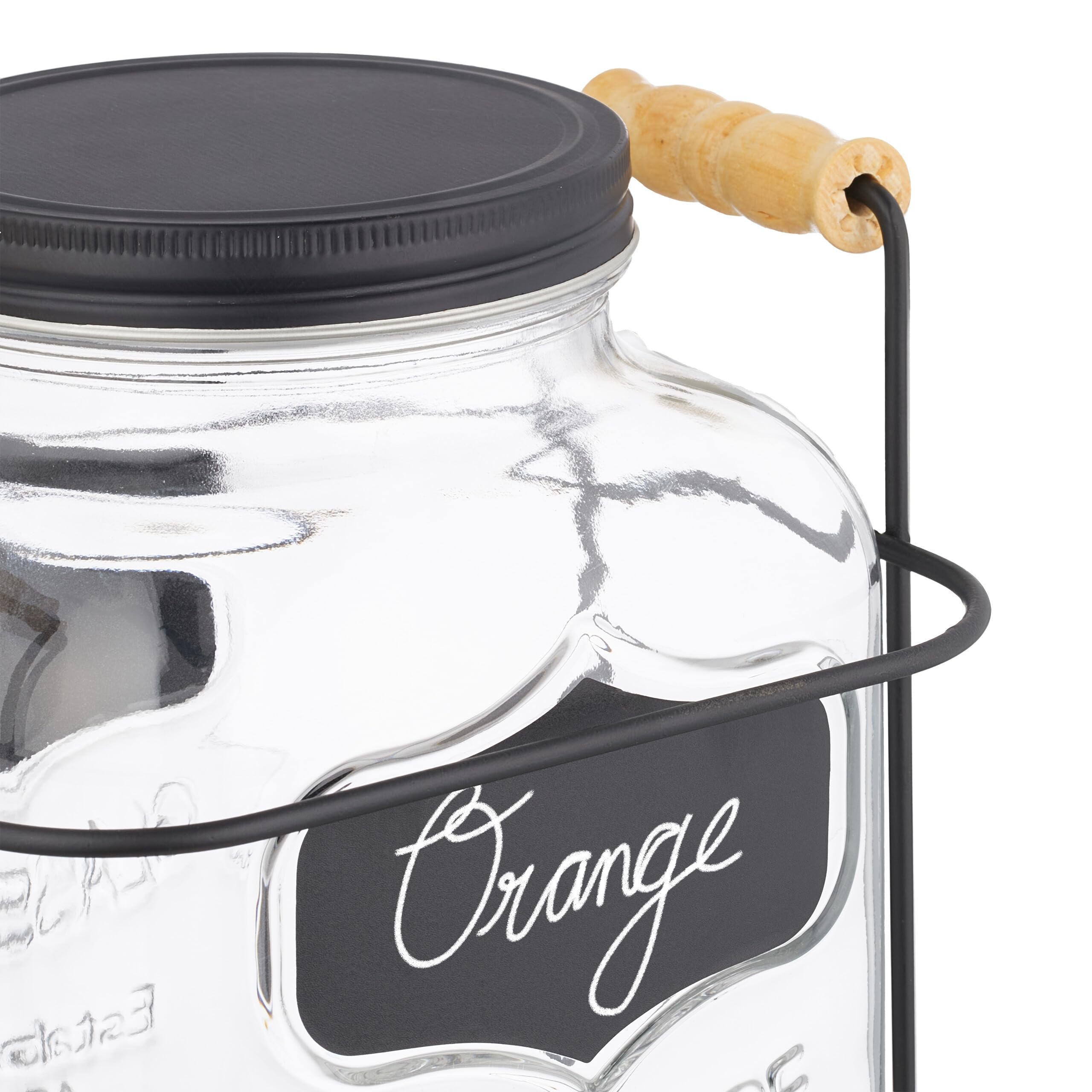 Relaxdays Dispensador Bebidas con Soporte, Recipiente Limonada 4 L, Grifo de Hierro y Tapa, Cristal, Transparente/Negro