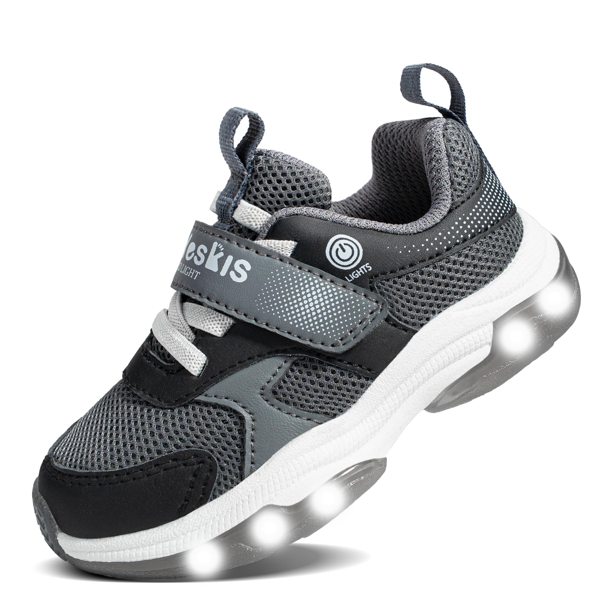 YESKIS Toddler Boys Girls Light Up Shoes Chunky Sneakers with On/Off Switch | LED Flashing, Hook-and-Loop, Breathable Mesh, TPR Non-Slip Jelly Soles, Comfort Running Tennis Shoe Casual School Little Kids