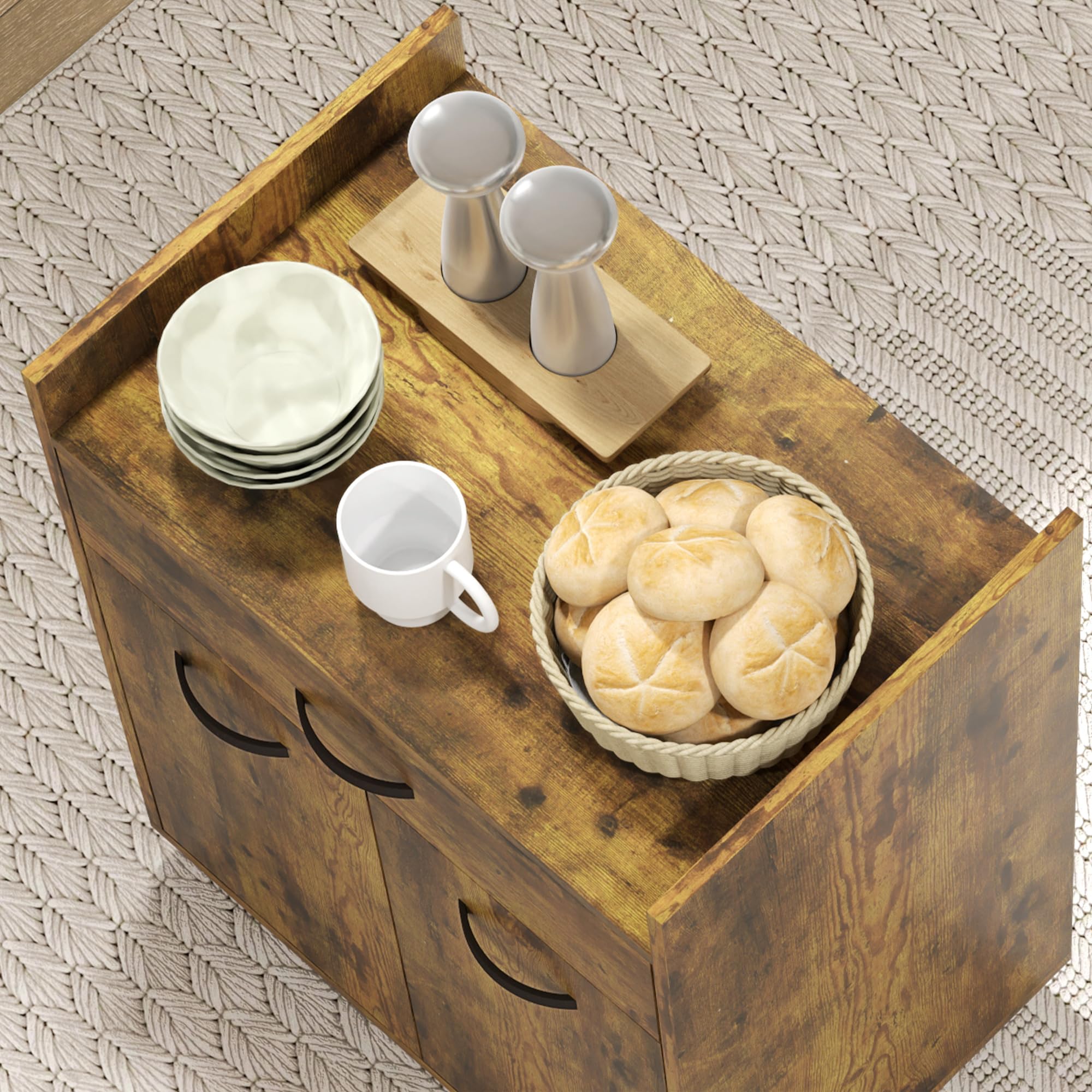 HOMCOM Carrello da Cucina Portavivande per Microonde con Cassetto e Armadietto, Isola per Cucina in Legno con 4 Ruote e Ripiano Regolabile, 60x40x77 cm, Marrone Rustico