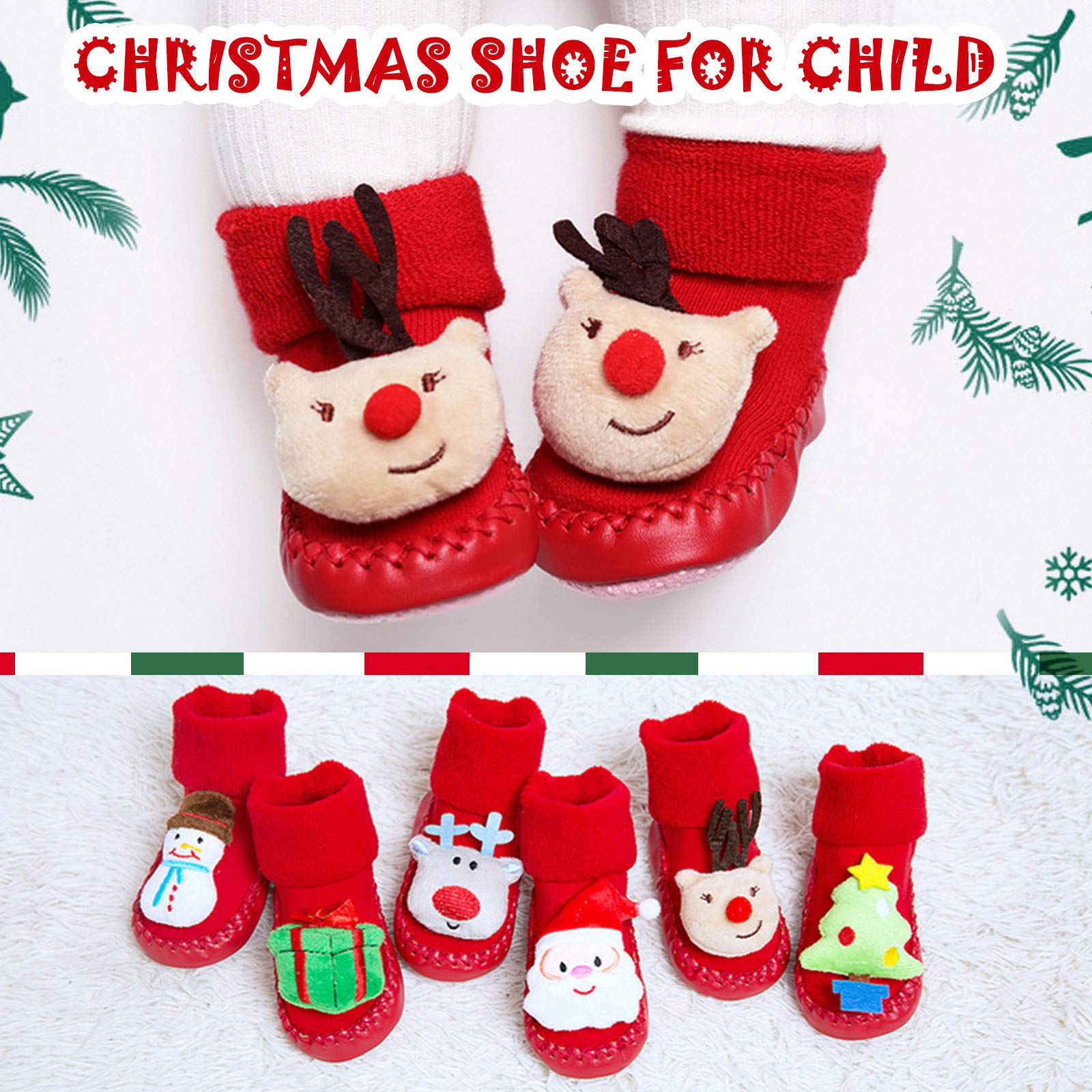RNTOP Christmas Baby Socks Toddler Anti-Slip Cotton Winter Slipper Socks Santa Deer Floor Socks Infant Xmas Socks Shoes (Multicolor, 1-2 Years)