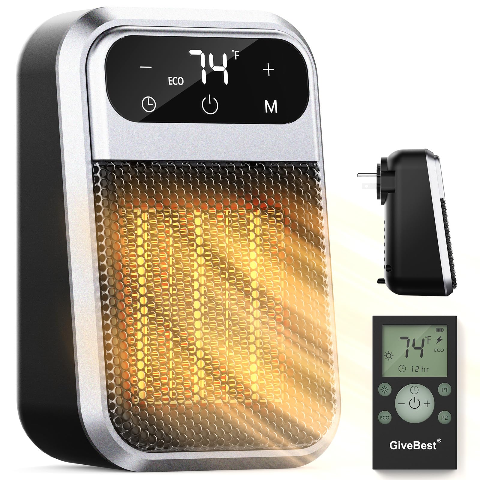 GiveBest 800W Wall Outlet Space Heater with Remote,LED