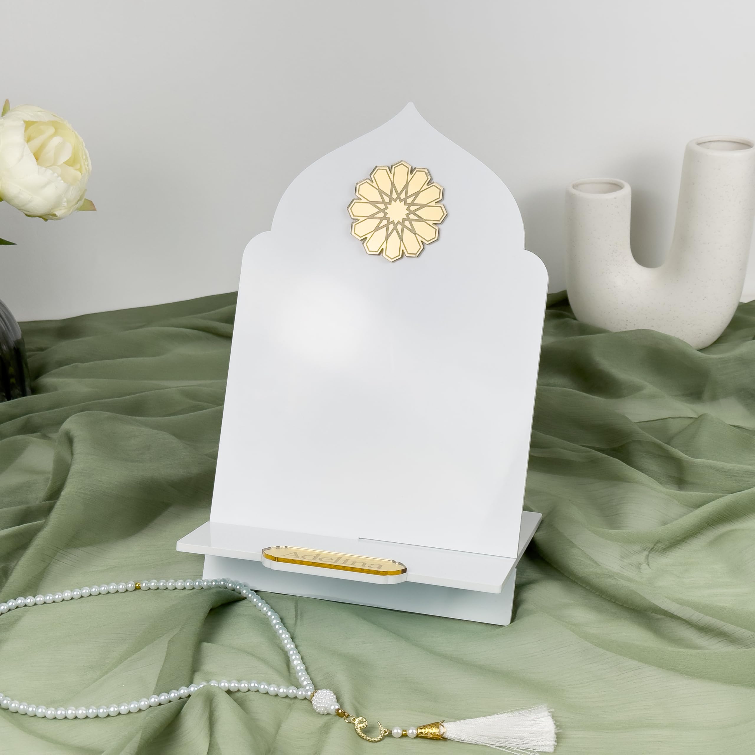 Support pour coran - Table de lecture verticale - Cadeau islamique unique et personnalisé (blanc)