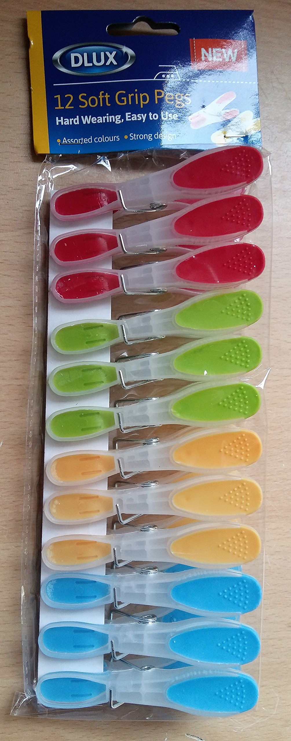Dlux Large Clothes Pegs Soft Grip Assorted Colours 12Pk