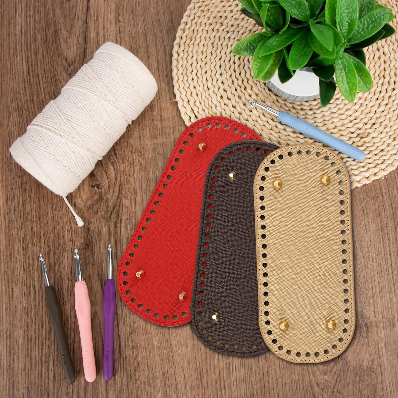 CHENKEE Handtas, 6 stuks bodemzakken, gehaakte PU-zakbodem, ovaal, PU-leer, gebreid, voor handtas, schoudertas, portemonnee, doe-het-zelf accessoires (22 x 10 cm
