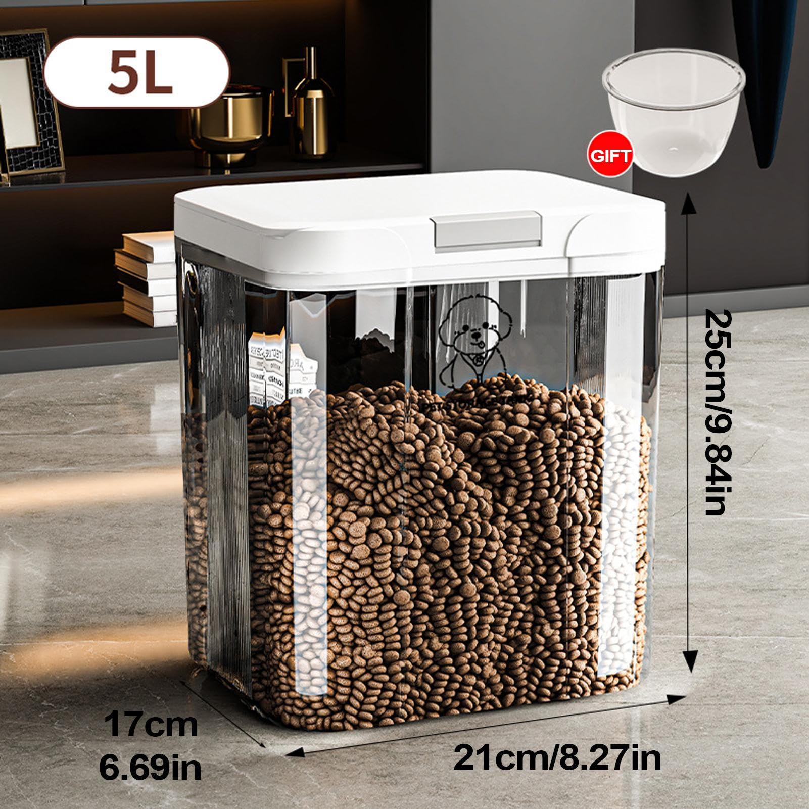 Contenitore per Cibo per Cani | 5L Ermetici Impilabili Trasparenti,Contenitori Grandi per Cibo per Cani,per Crocchette, Snack, Cereali, Riso, per Casa, Appartamento, Cucina, Dispensa, Mobile, Piano