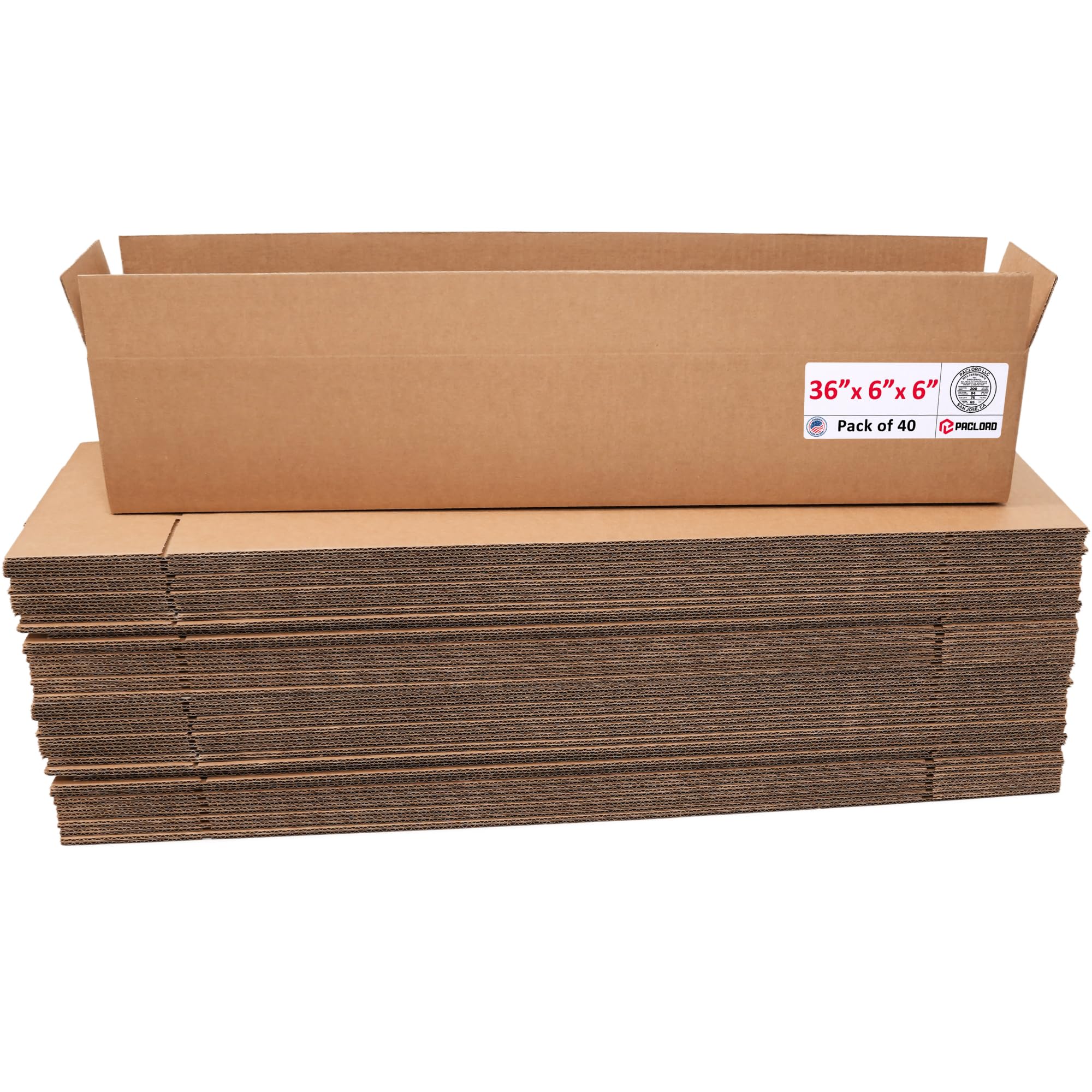 Long Cardboard Boxes 36"L x 6"W x 6"H (Pack of 40) - USA-Made Packing Boxes for Moving, Shipping, or Storage - USPS, UPS, FedEx Approved - Professional Packing Supplies for Moving | USA-Made Packing Boxes for Moving, Shipping, or Storage - USPS, UPS, FedEx Approved - Professional Packing Supplies