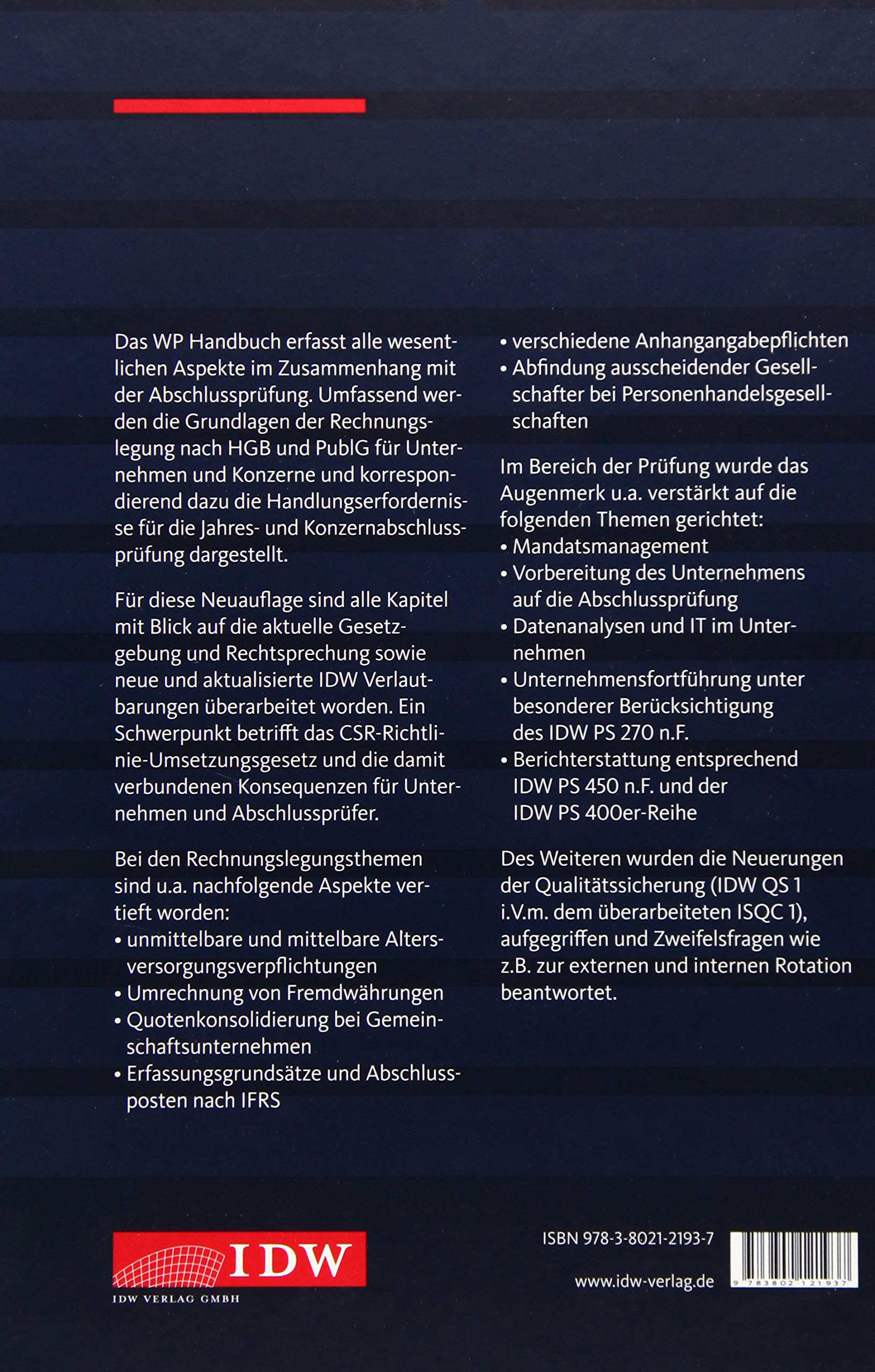 WP Handbuch, 16. Auflage: Wirtschaftsprüfung und Rechnungslegung