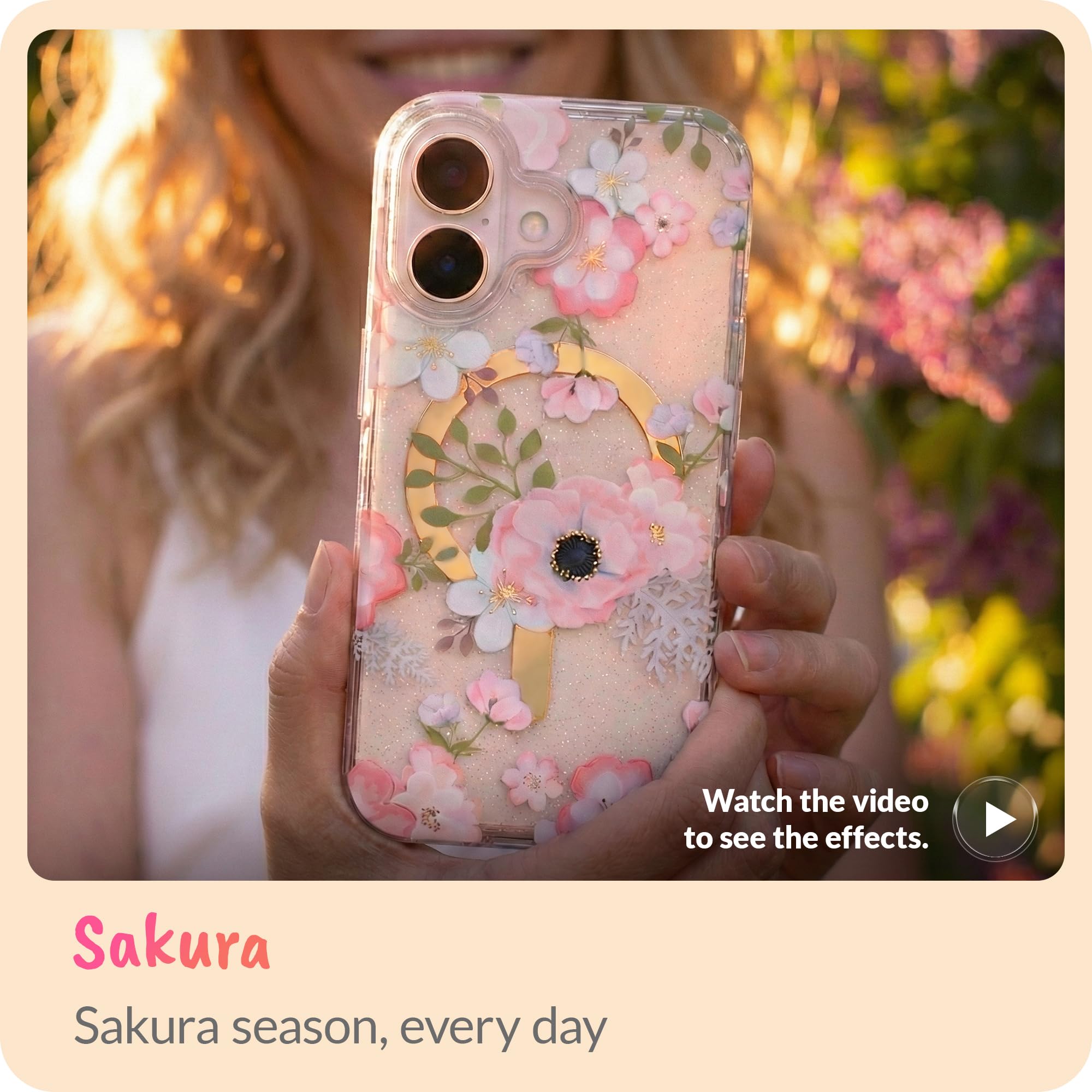 LONLI Hue - Elegante funda magnética para teléfono con diseño floral