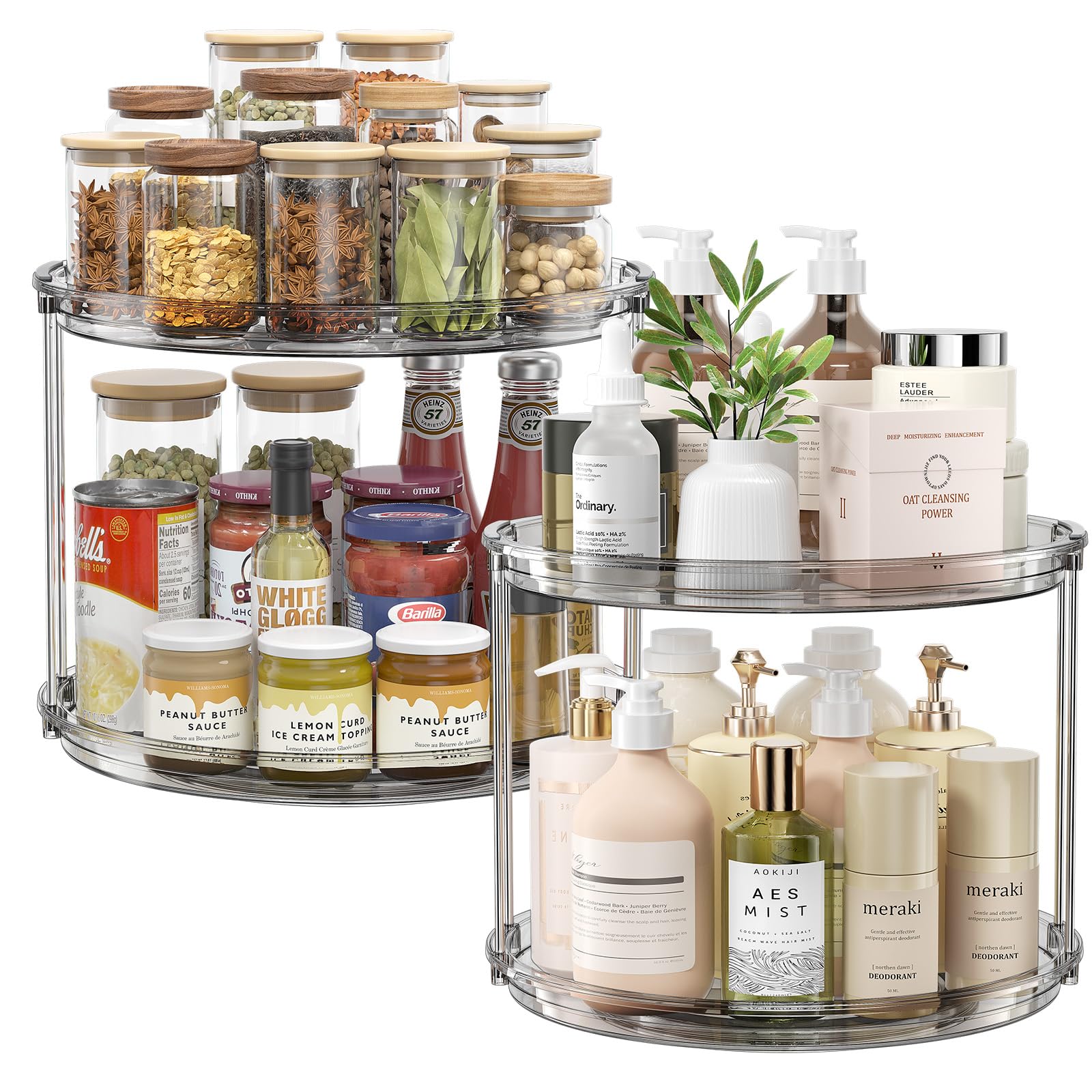 LAMU 2 Pack 2 Tier Lazy Susan Turntable Organiser, Grey, 30.5CM