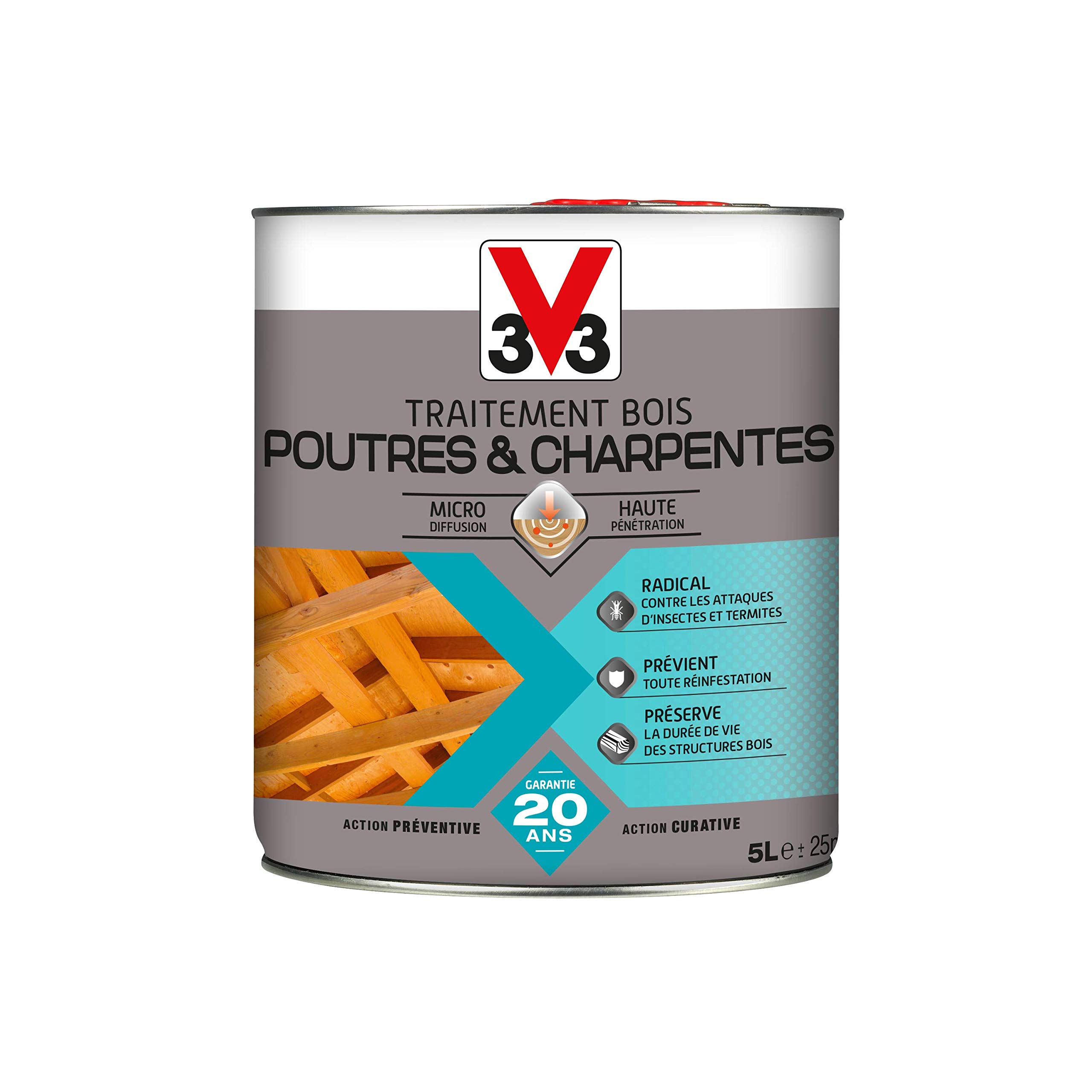 V33 Traitement bois poutres & charpentes, Incolore 5L