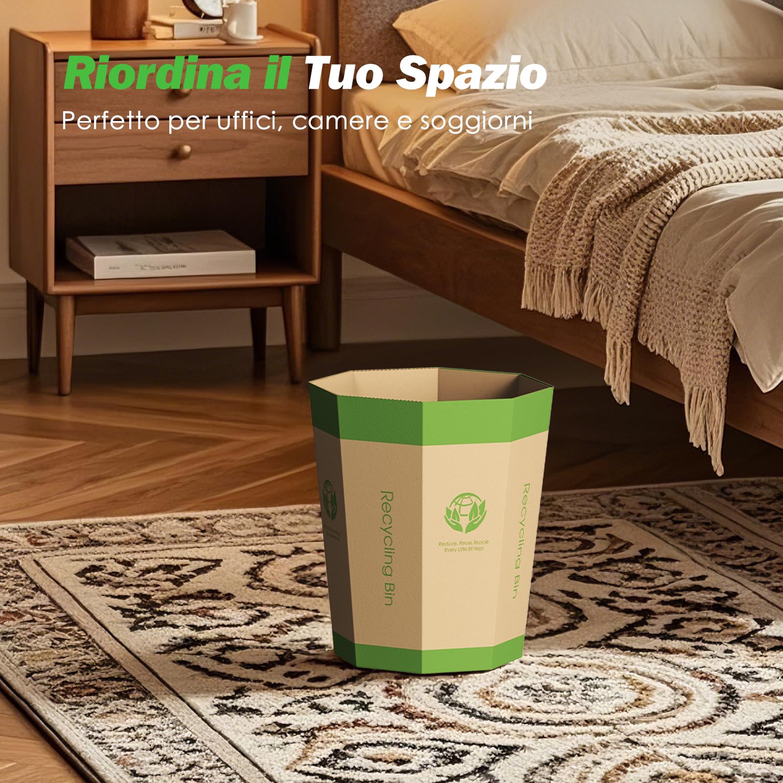 Set da 6 Cestini Spazzatura in Cartone–Cestini Pieghevoli, Riciclabili, Senza Plastica e Riutilizzabili–Piccoli Pattumiera Perfetti per Uffici, Camere da Letto, Casa, Eventi e Attività all’Aperto(12L)