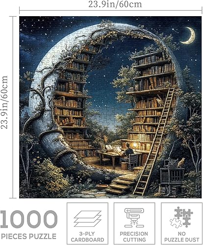Miniatura 3 de Magic Moon - Rompecabezas de 1000 piezas para adultos, rompecabezas de fantasía de bosque de libro nocturno, rompecabezas de la naturaleza de