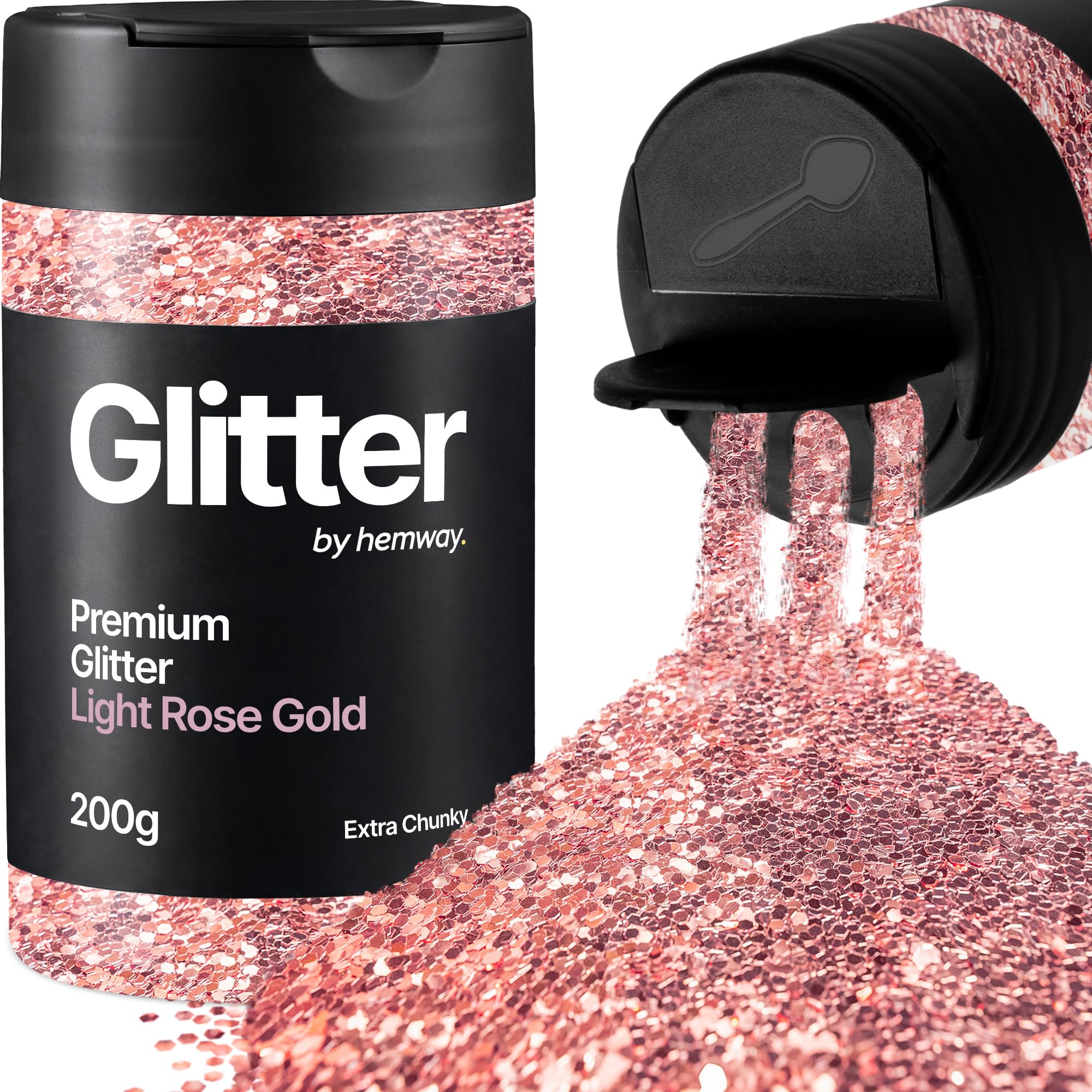 Hemway Light Rose Gold Glitter Shaker, 200g Extra Chunky Glitter for Crafts Metallic Flake Sequins for Resin & Epoxy Crafts for Decorating, Halloween, Christmas, Nail, Face, Art