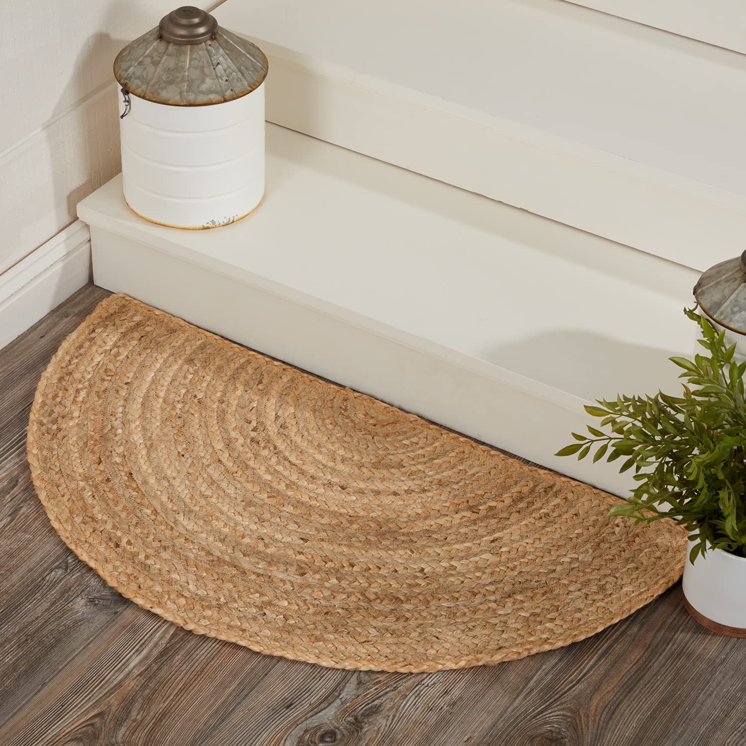VHC Brands Natürlicher Jute-Teppich, Landhausstil, Eingangsbereich oder Küche, kleine Willkommensmatte, halbrund, 41 x 83 cm
