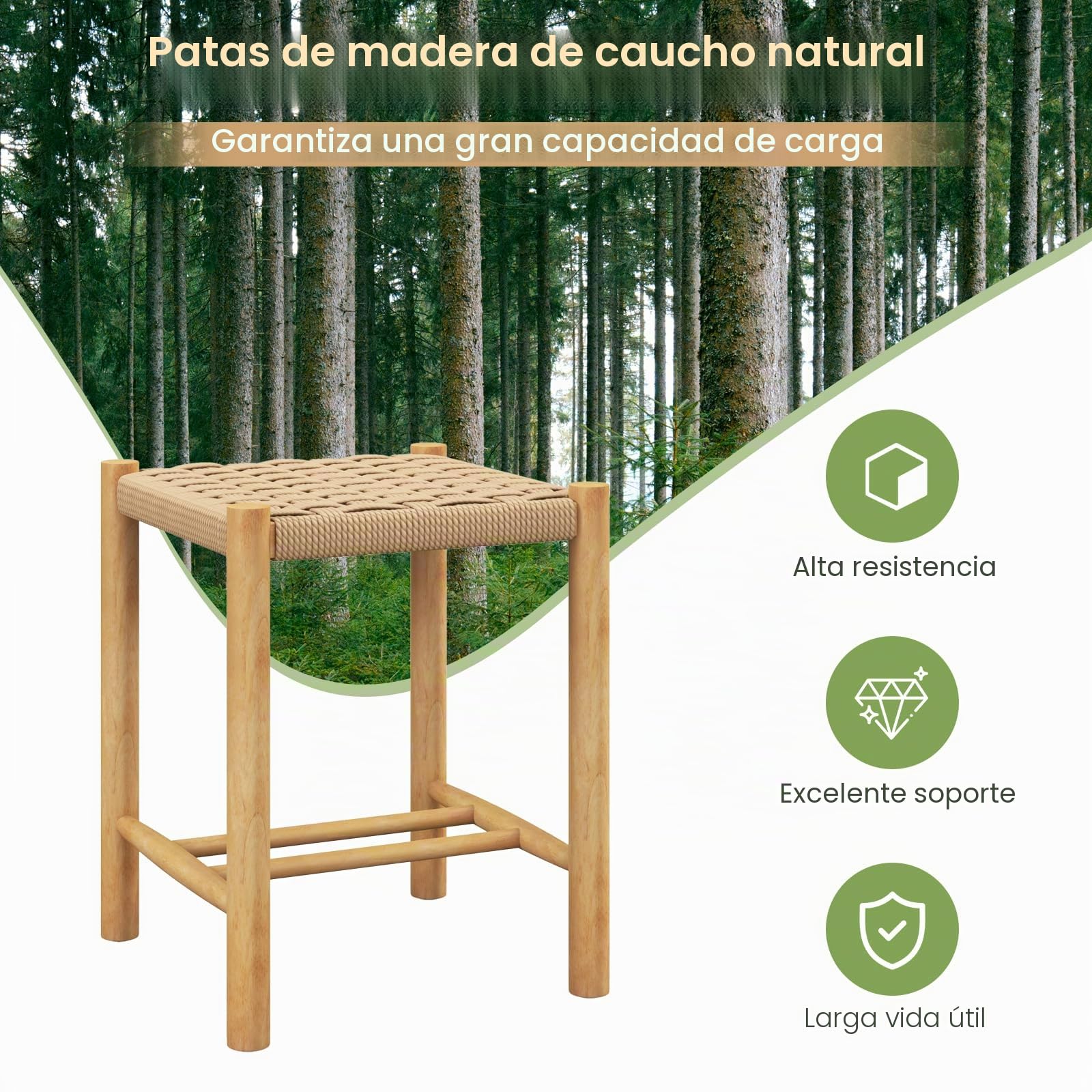 GIANTEX Juego de 2 Taburetes de Bar, Sillas de Comedor, Madera y Papel Trenzado de Bistró con Reposapiés