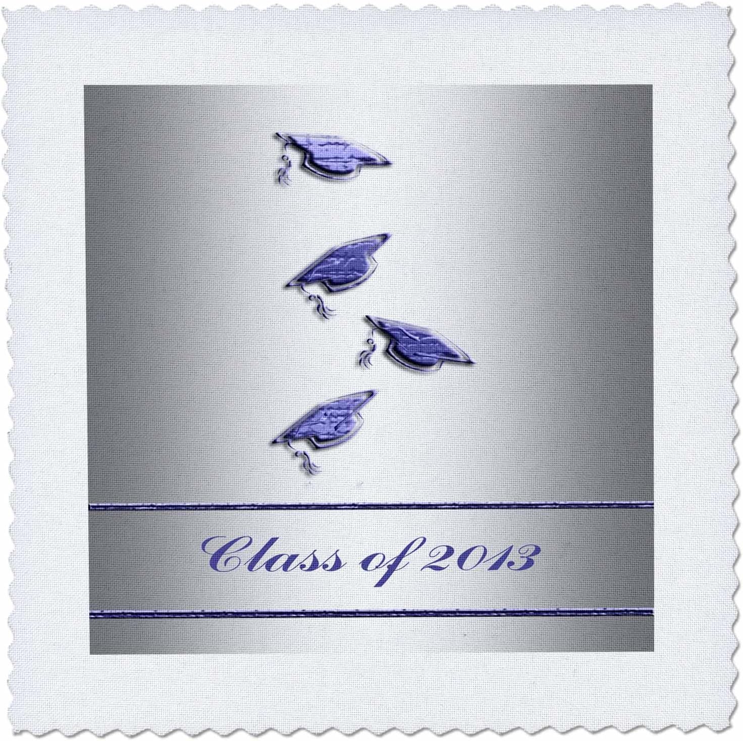 3dRose Caps and Diplomas, Class of 2013, Blue on Silver 25x25 inch Quilt Square