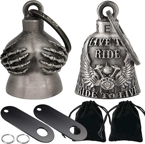 Dream Apparel Paquete de 2 campanas de motocicleta para motociclistas, hombres y mujeres, campanas de ángel con colgadores de campana, accesorios de