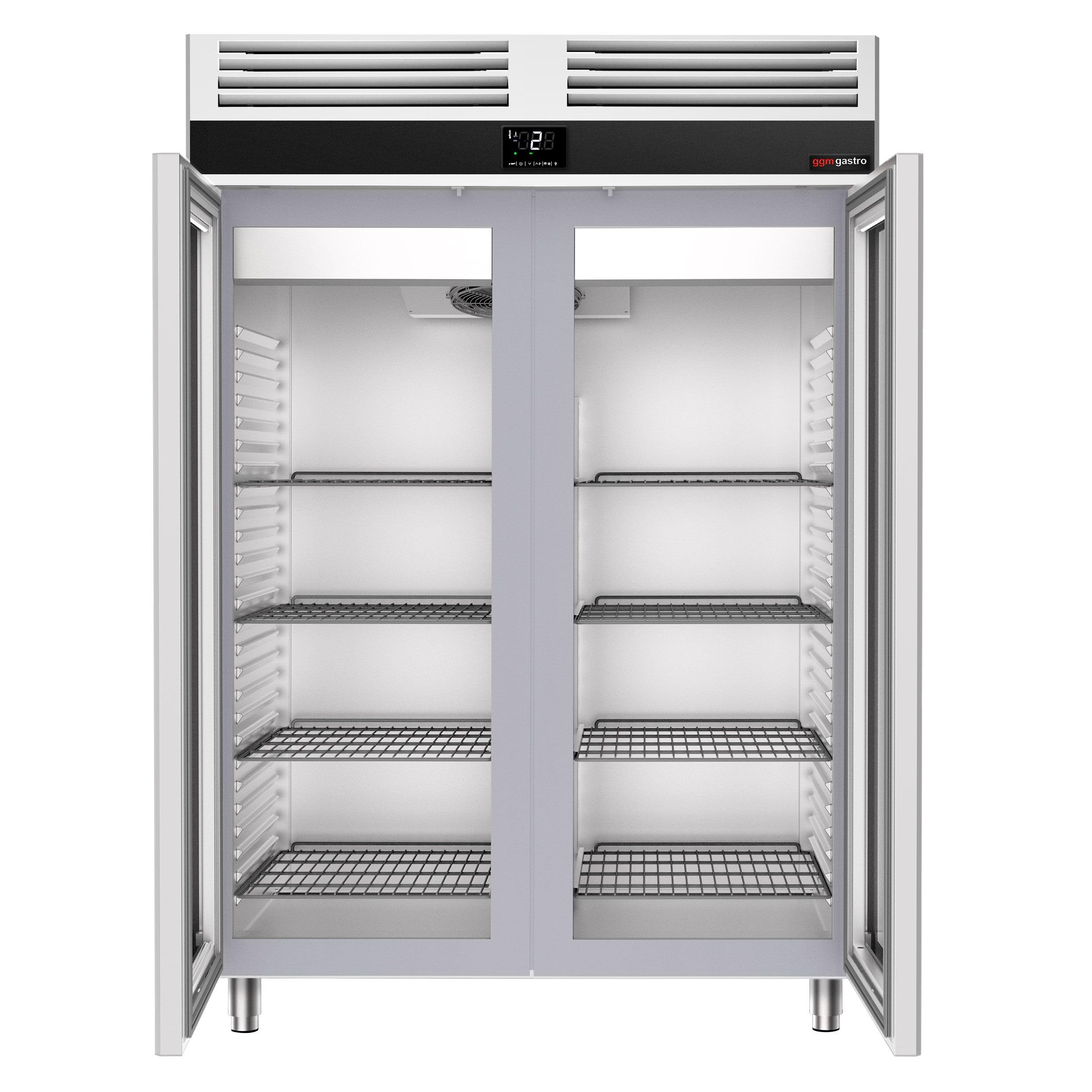 GGM Gastro Kühlschrank 1350 L, 1400 mm, 2 Glastüren | robuste Edelstahlbauweise, lebensmittelecht, energieeffiziente Umluftkühlung, wartungsfreundlich, für Dauereinsatz
