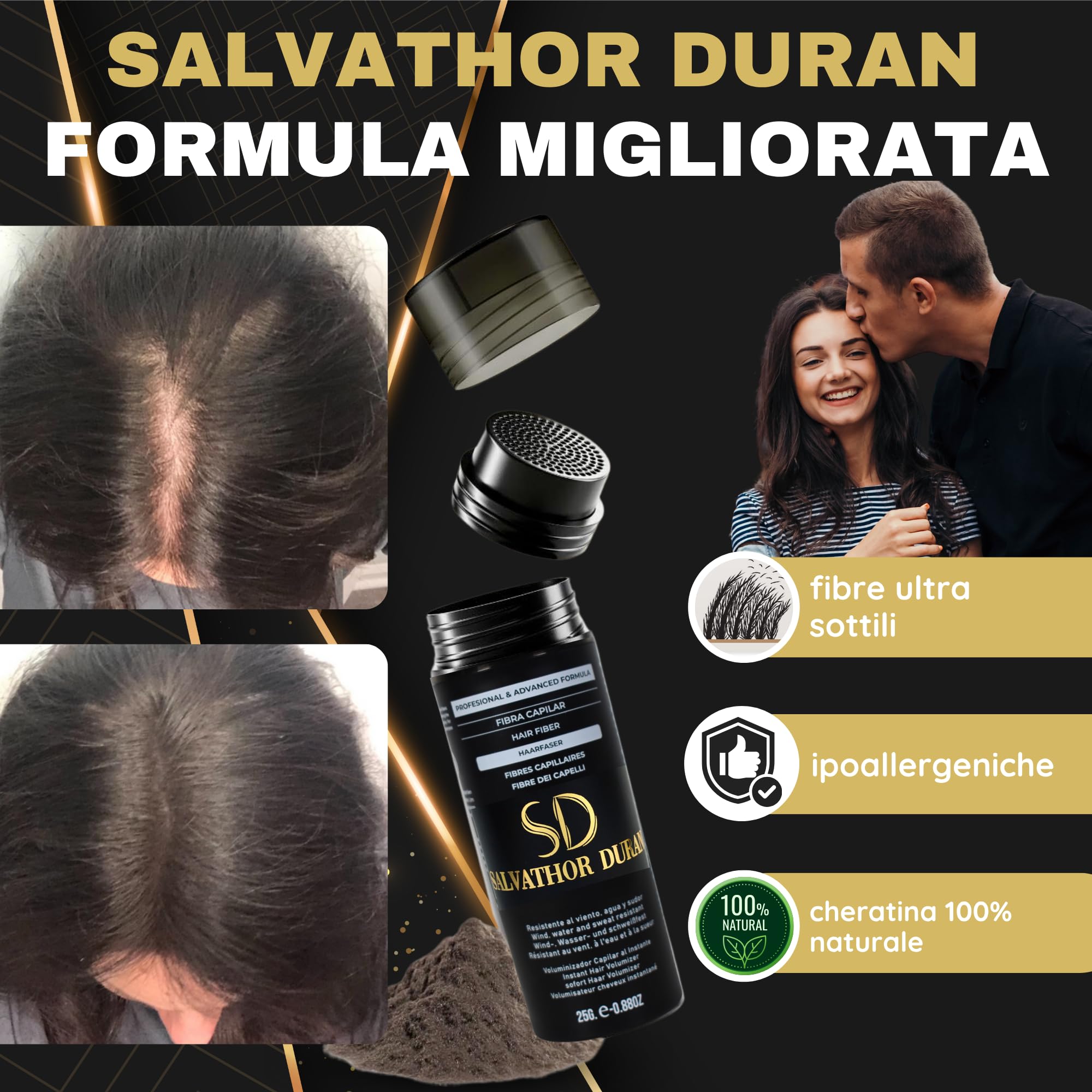Salvathor Duran Fibre per Capelli 2x25g (50g Totale) - Polvere di Cheratina - Hair Fiber