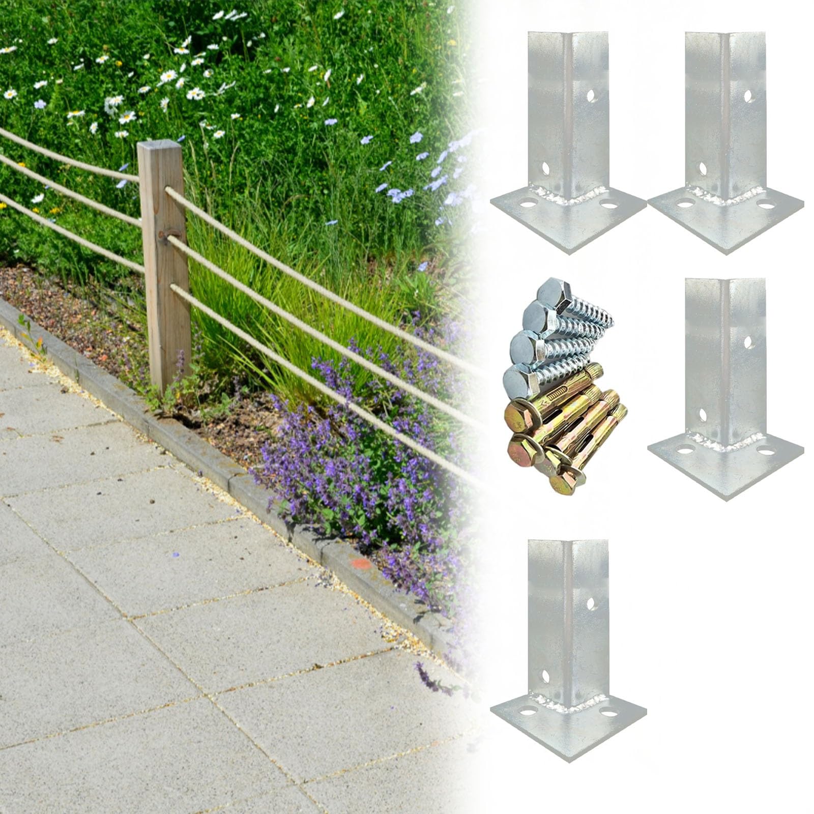 Galvanized Concrete Post Anchor 2x2 Inch Adjustable Post Base for Decks, Fences, and Pergolas(4PCS 40x40x100mm)