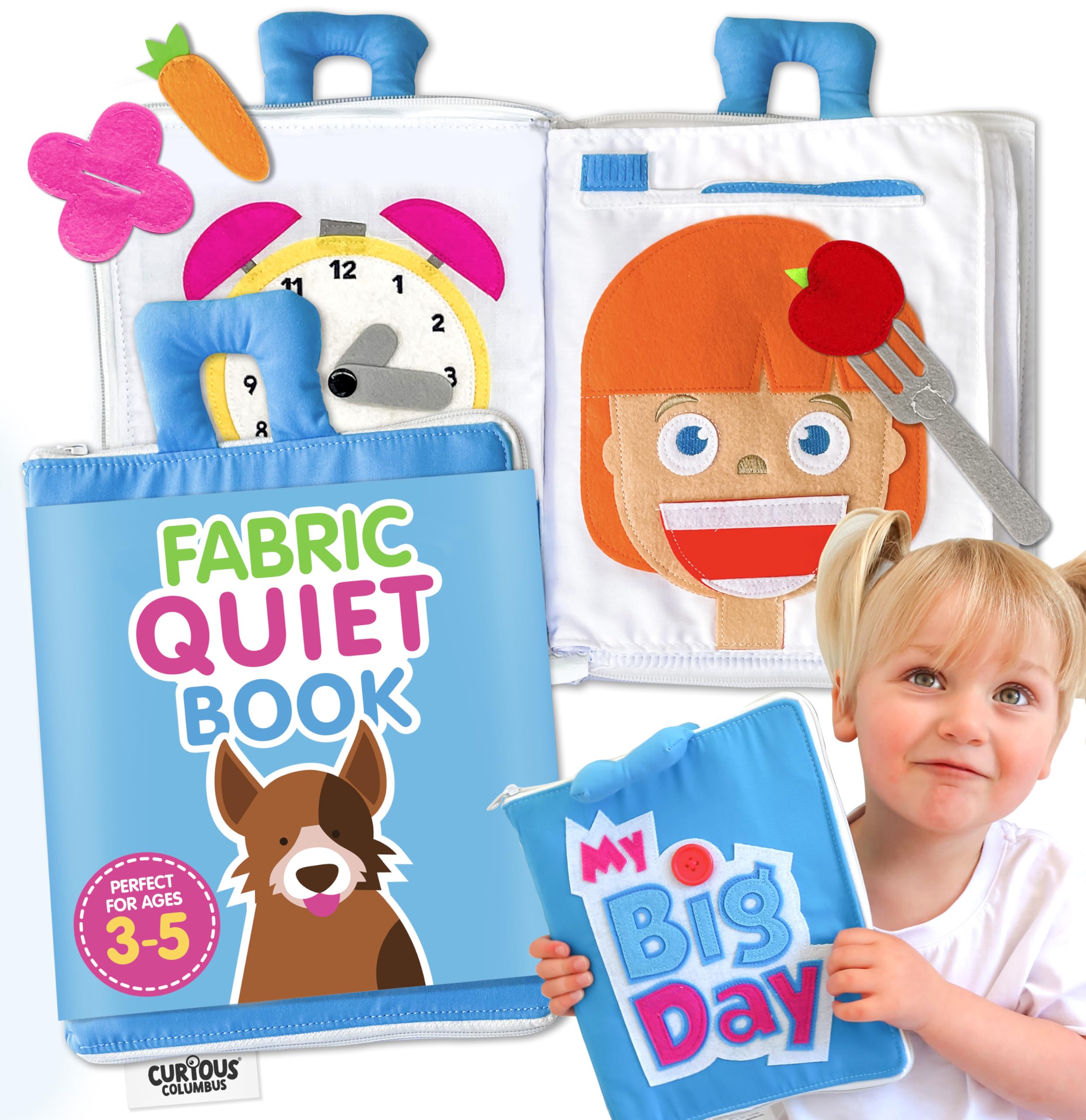 Curious Columbus Quiet Book for Toddlers – Large Fabric Activity Book, Montessori Learning Toy, 10 Engaging Pages for Quiet Play, Perfect for at Home Learning, Airplane Activities and Road Trips