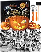 Vista 1 de JUSTOTRY Pumpkin Carving Kit - Halloween Pumpkin Face Shape Cookie Cutters Tools Set Easy & Safe Adults Kids DIY, Stainless Steel 23 Molds with 3 23
