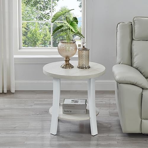 Miniatura 2 de Roundhill Furniture Anze - Mesa auxiliar redonda contemporánea de madera con acabado blanco