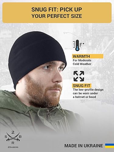 Miniatura 3 de 2SBR 2SABERS Gorro de vellón cálido de invierno - Gorro de cráneo para hombre, para clima frío al aire libre, negro