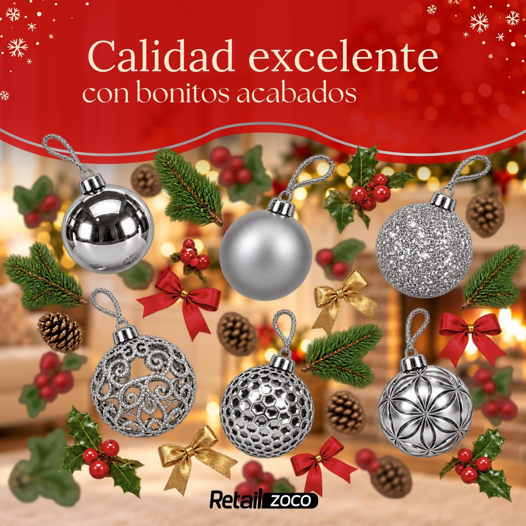 Bolas de Navidad, Adornos Arbol Navidad, 37 Piezas, Plateado - imagen 6