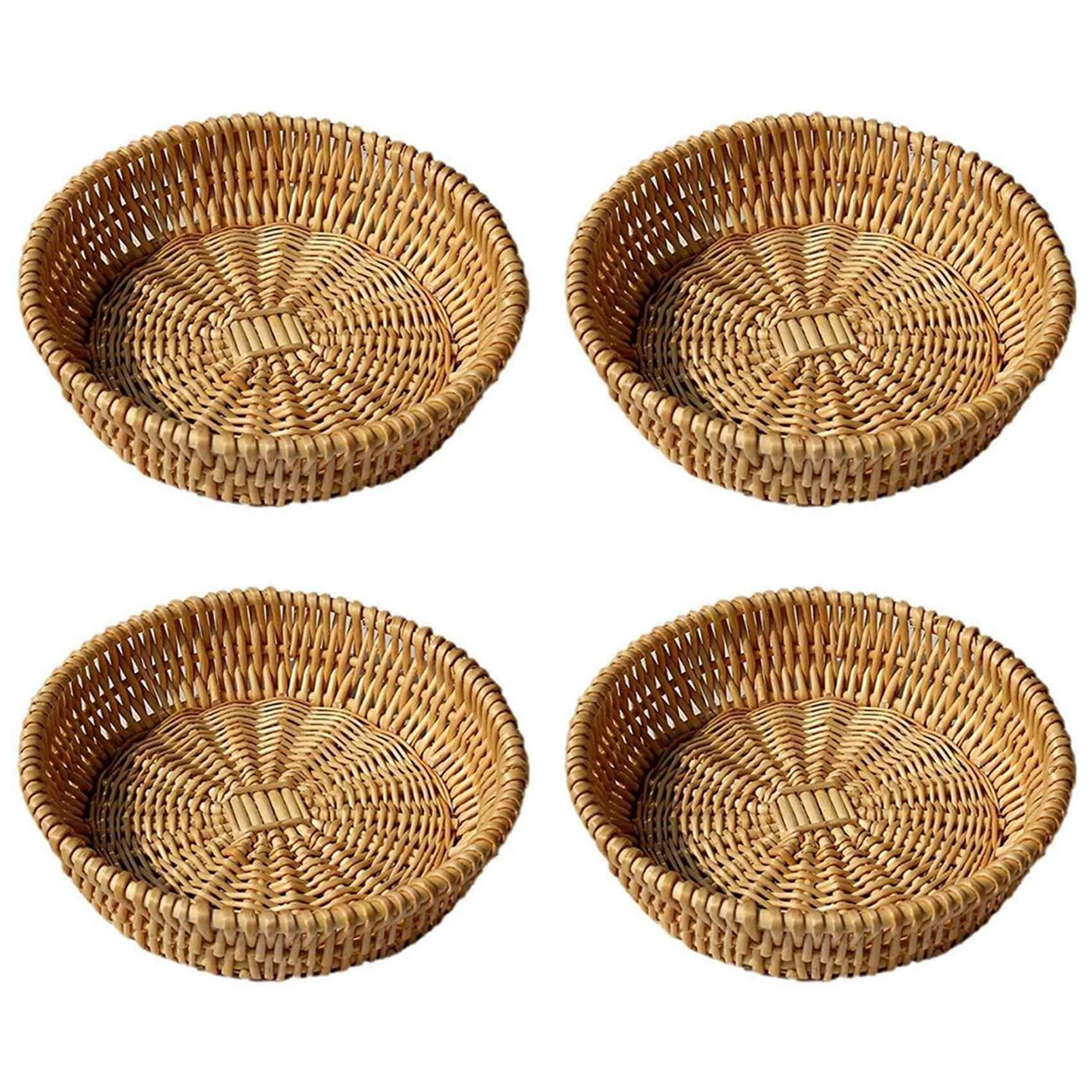 Hndhbfgrt 4X Hand-Woven Basket, Wicker Basket, Food Serving Basket for Bread, Fruit, Vegetable Storage, Gift Basket 25 X 8cm