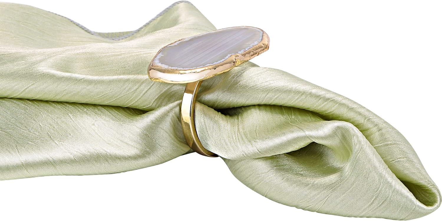 Gold Napkin Rings Set of 4 Natural, Agate Slice Christmas White Napkin Rings, Dinner Table Decor for Parties Wedding Holidays Thanksgiving Home Decor