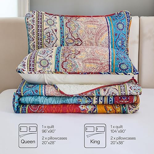 Miniatura 9 de WONGS BEDDING Juego de edredón bohemio California King, juego de edredón bohemio a rayas para todas las estaciones, juego de ropa de cama de