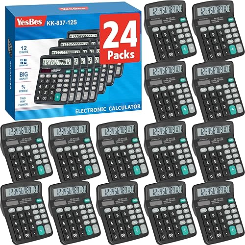 Miniatura 10 de Paquete de 2 calculadoras a granel, calculadoras de escritorio de 12 dígitos con pantalla LCD grande y botón sensible, energía solar y de batería