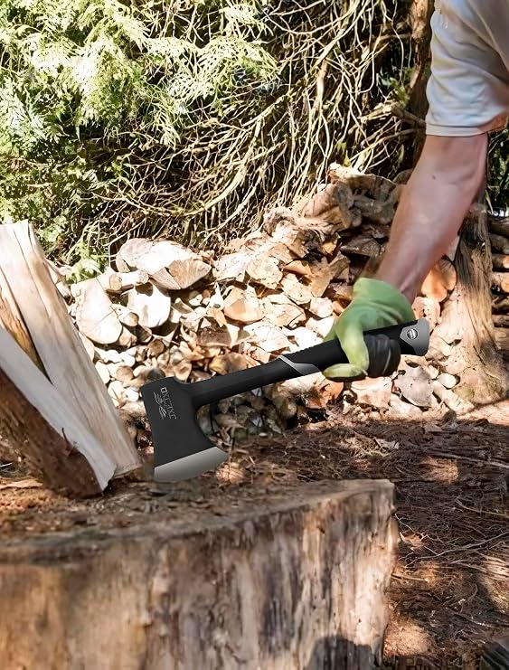 Camping Axe & Hatchets 2Pack Set - 14.4 Chopping Axe with Sheath, Forged Steel Construction & Ergonomic Shock-Absorbing Grip (Grey
