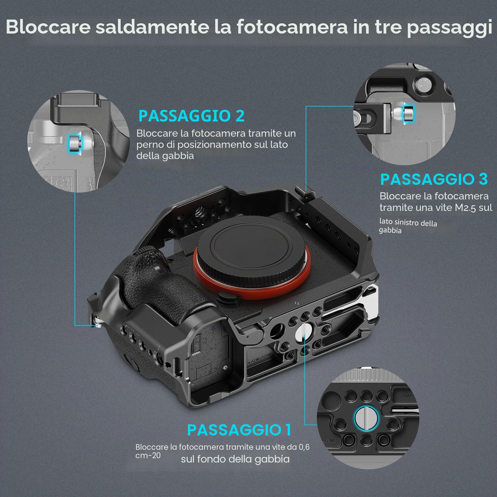 SMALLRIG A7 III/A7R III Cage Kit per Sony Alpha 7 III/Alpha 7R III, Gabbia Completa con Maniglia Superiore per ARRI e Fermacavo, Cold Shoe Incorporato e Guide NATO - 4198