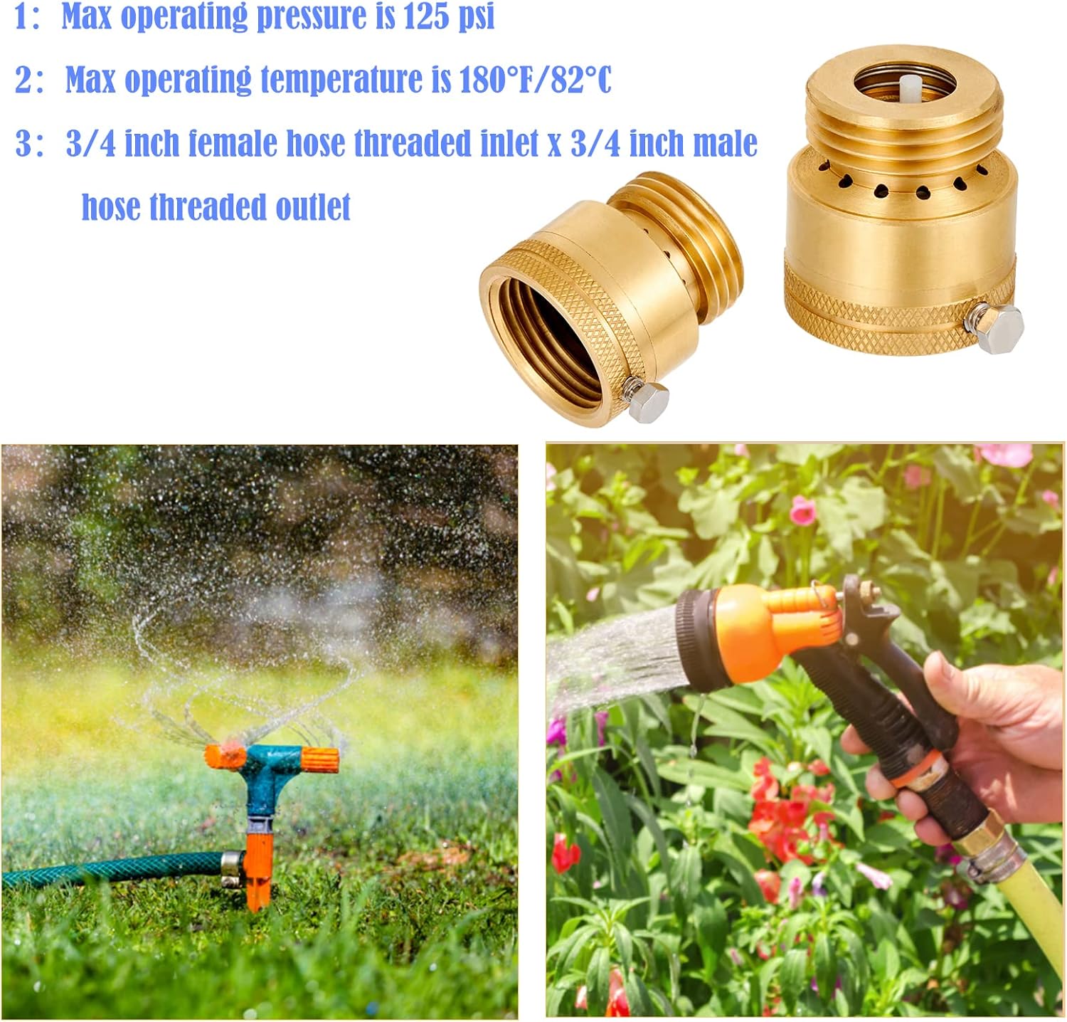 Buy 2 Pack Brass Vacuum Breaker 3/4 Inch GHT Hose Bibb Connector