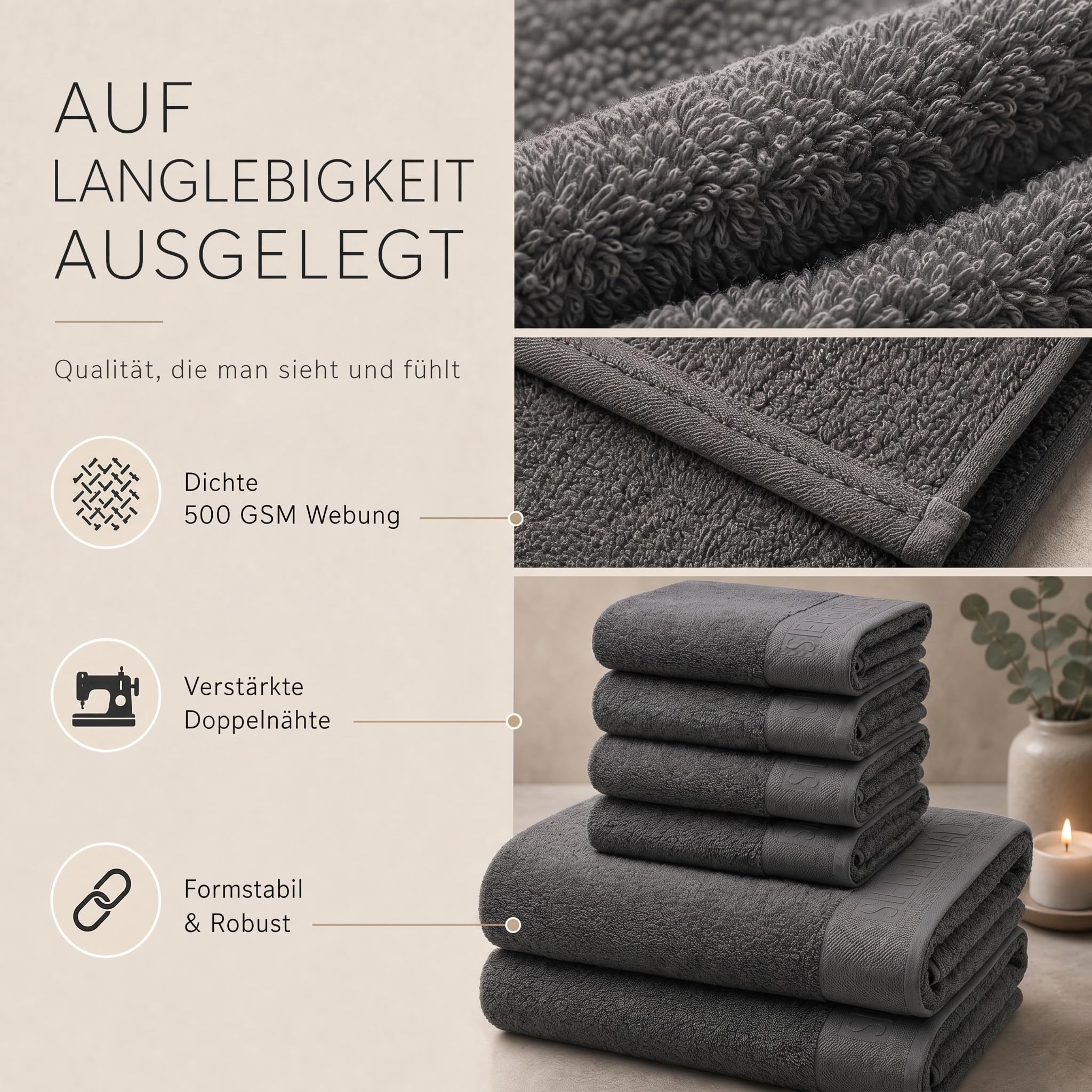 Juego de toallas suaves y absorbentes para baño y cocina, color gris oscuro