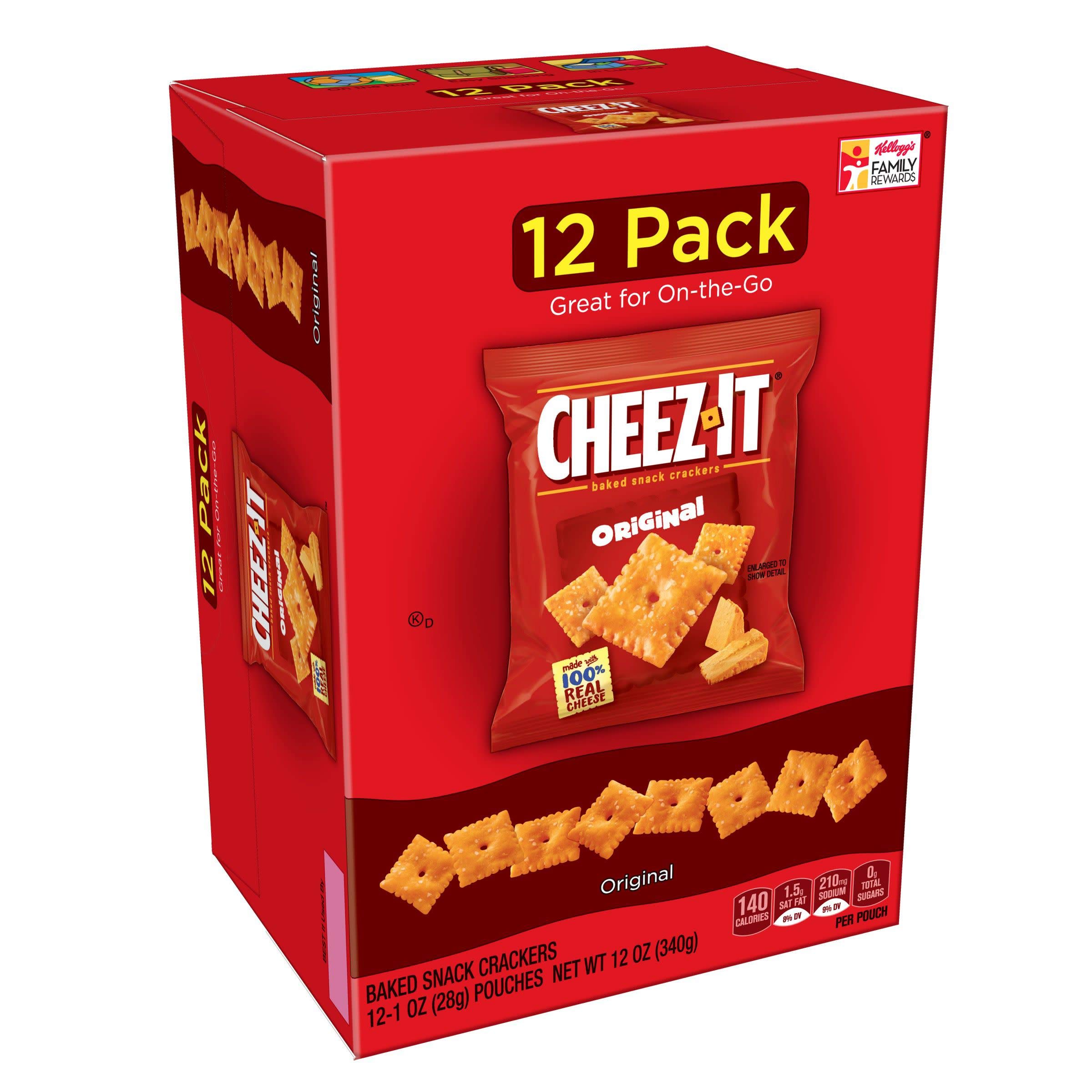 Cheez-It Baked Snack Cheese Crackers, Original, Single Serve, 1 oz Bags (12 Count)