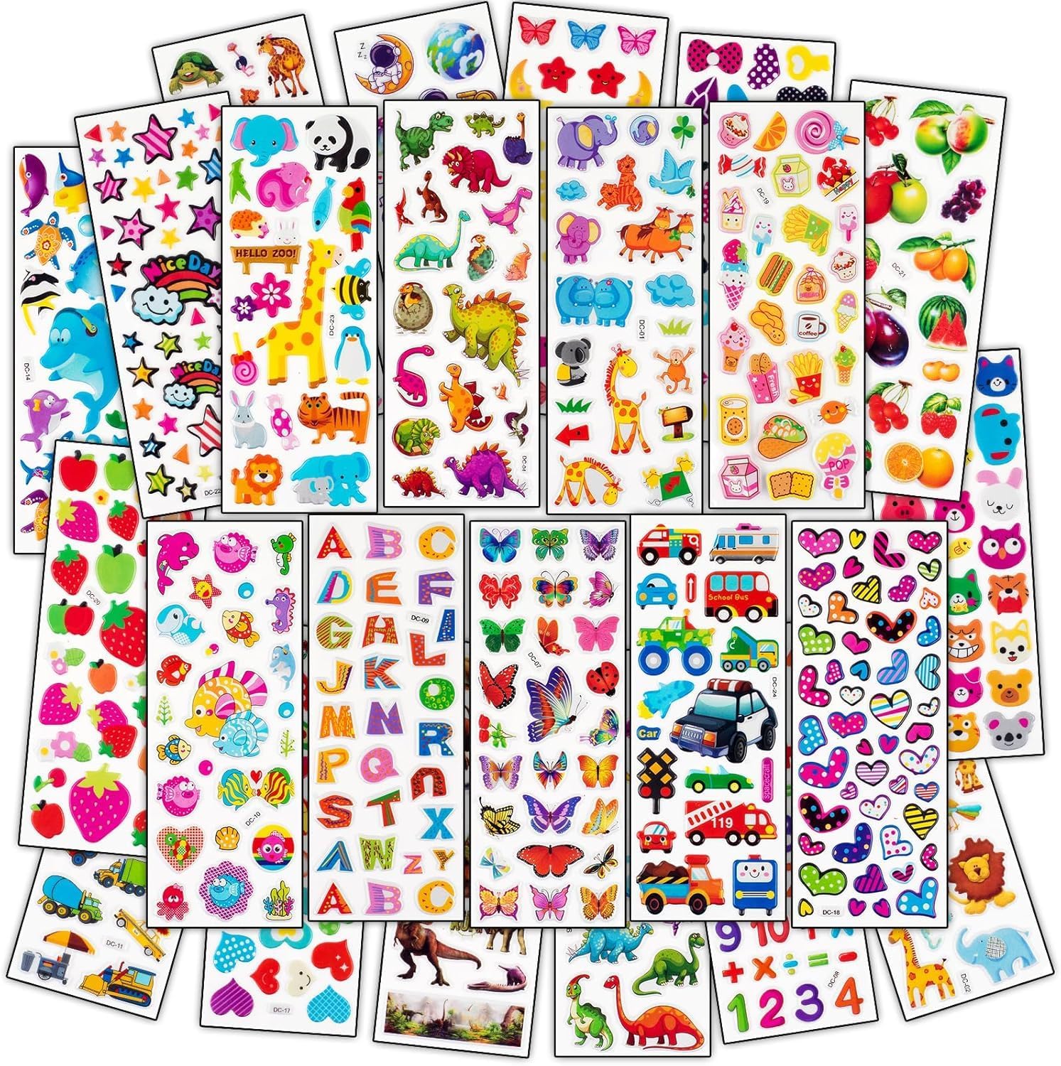 Mad Cat 3D Stickers for Kids & Toddlers 40 Sheets Puffy Stickers Variety Pack for Scrapbooking Bullet Journal Including Animal, Numbers, Fruits, Fish, Dinosaurs, Cars and More-image-2