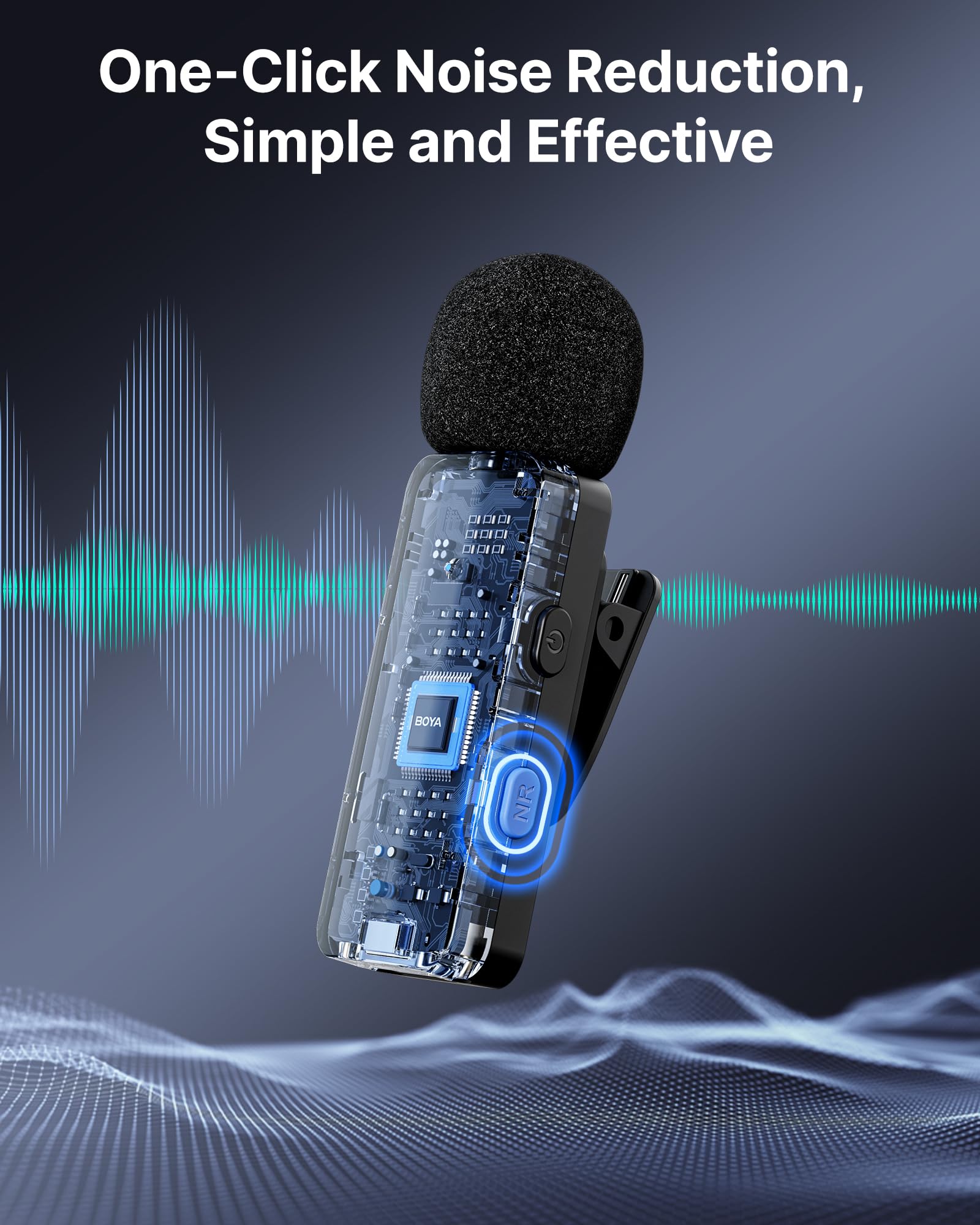 BOYA BY-V4 Microfono Wireless per Fotocamera, Uscita Mono a 4 Canali, Mini Microfono Senza Fili, Microphone Lavalier con Jack da 3,5 mm, Cancellazione del Rumore, Mic per Video Social, Streaming