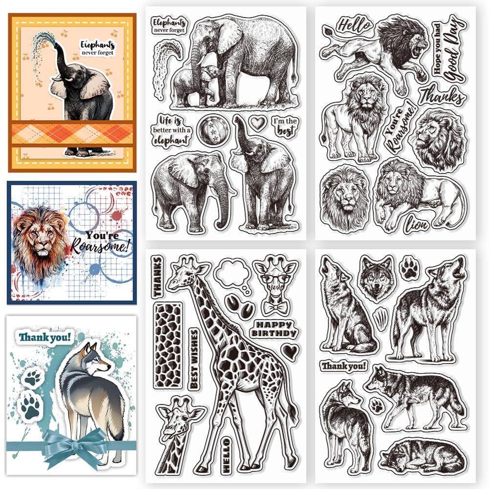 CONCHLERY 4 Sheets Clear Stamps Animals Realistic 6.3x4.3 Inch