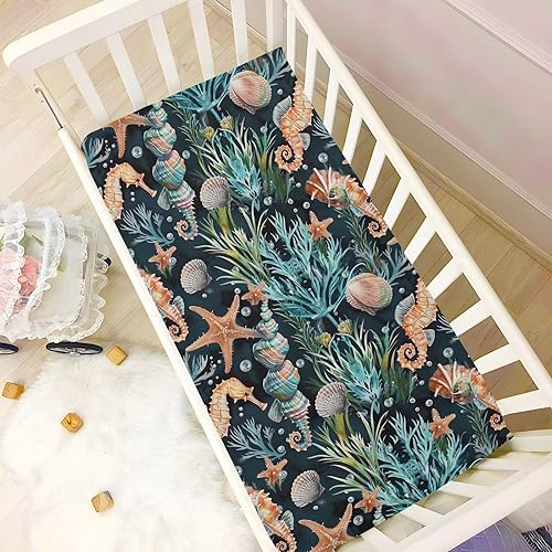Miniatura 6 de Kigai Fitted Crib Sheet for Boys Girls,Seahorse Jersey Knit Baby Sheet for Standard Crib and Toddler Bed Mattresses, Cozy Soft Breathable, 28 x 52 in