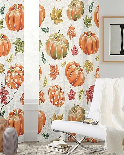 Miniatura 3 de 2 paneles de cortinas traslúcidas de otoño para Acción de Gracias de 39 pulgadas de largo, para sala de estardormitorio, cortinas rústicas de