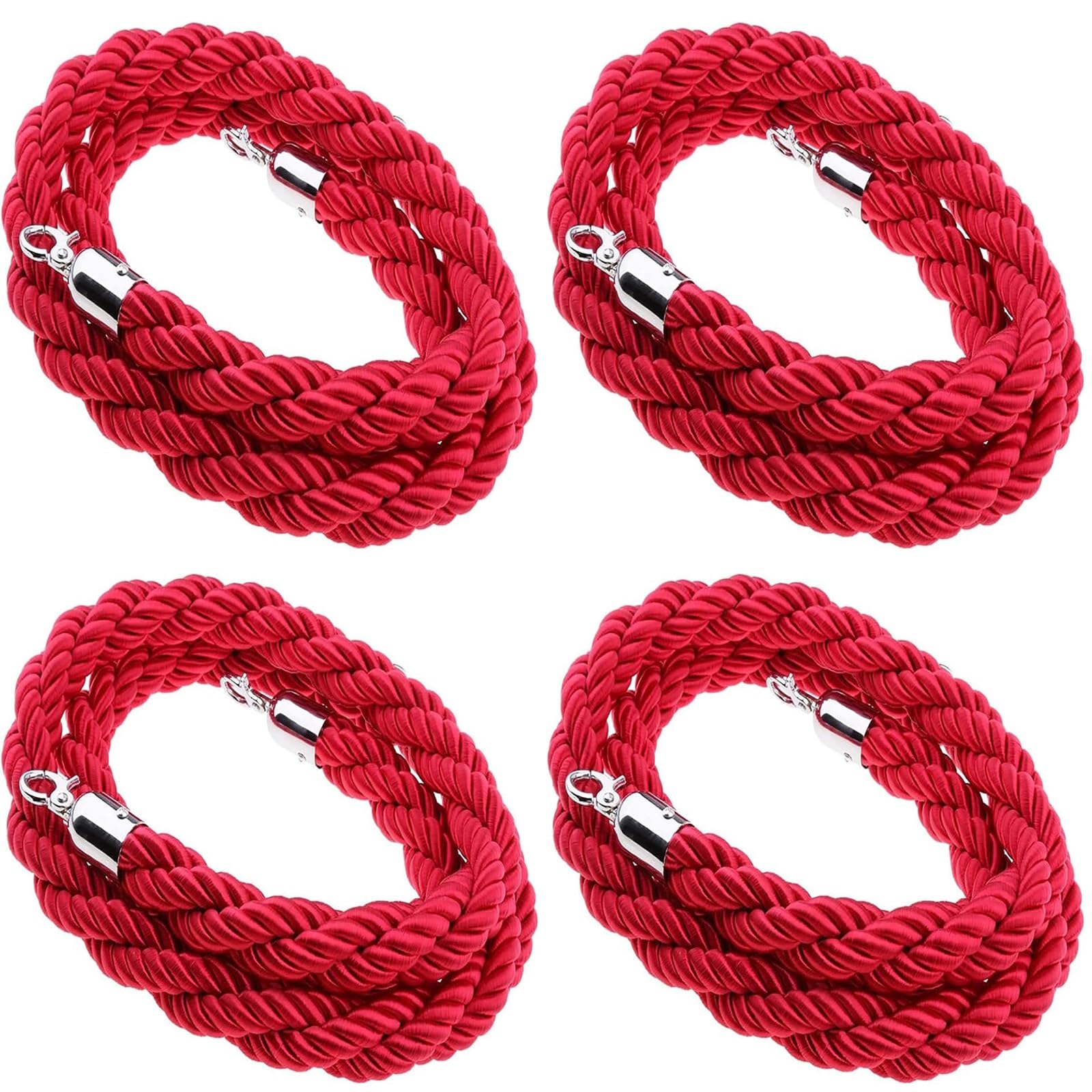 HDYZJQ Twisted Queue Barrier Rope for Clubs Hotel Bank Hospital, 2/3/4/5/6/7/8/9/10ft Nylon Braided Ropes with Silver Hook, Crowd Control Stanchion Ropes (Color : Red 4, Size : 7ft (2.1m/84in))