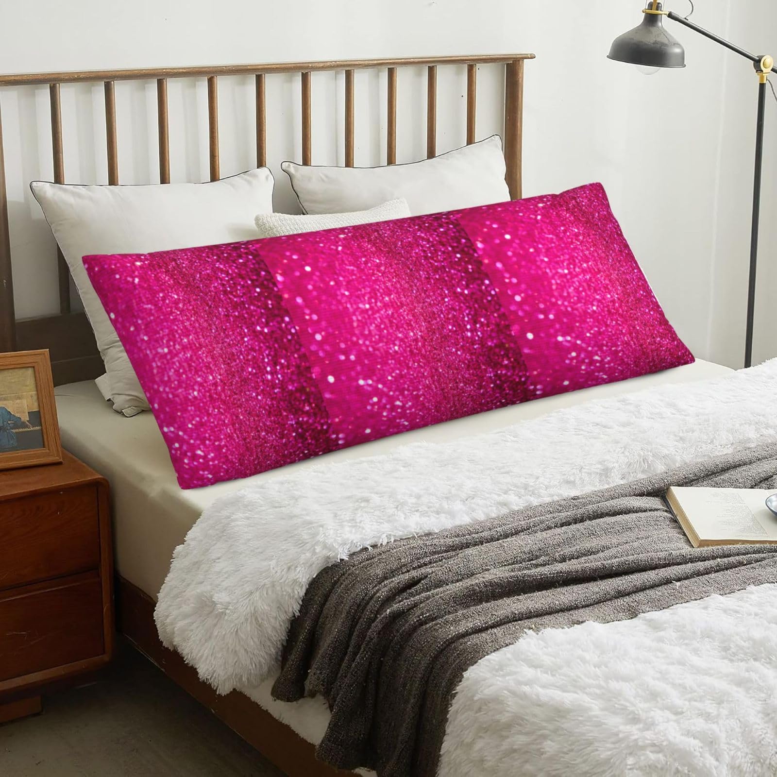 Pink Glitter, Body Pillow Cover with Zipper,Long Body Pillowcase 20 x 60 in
