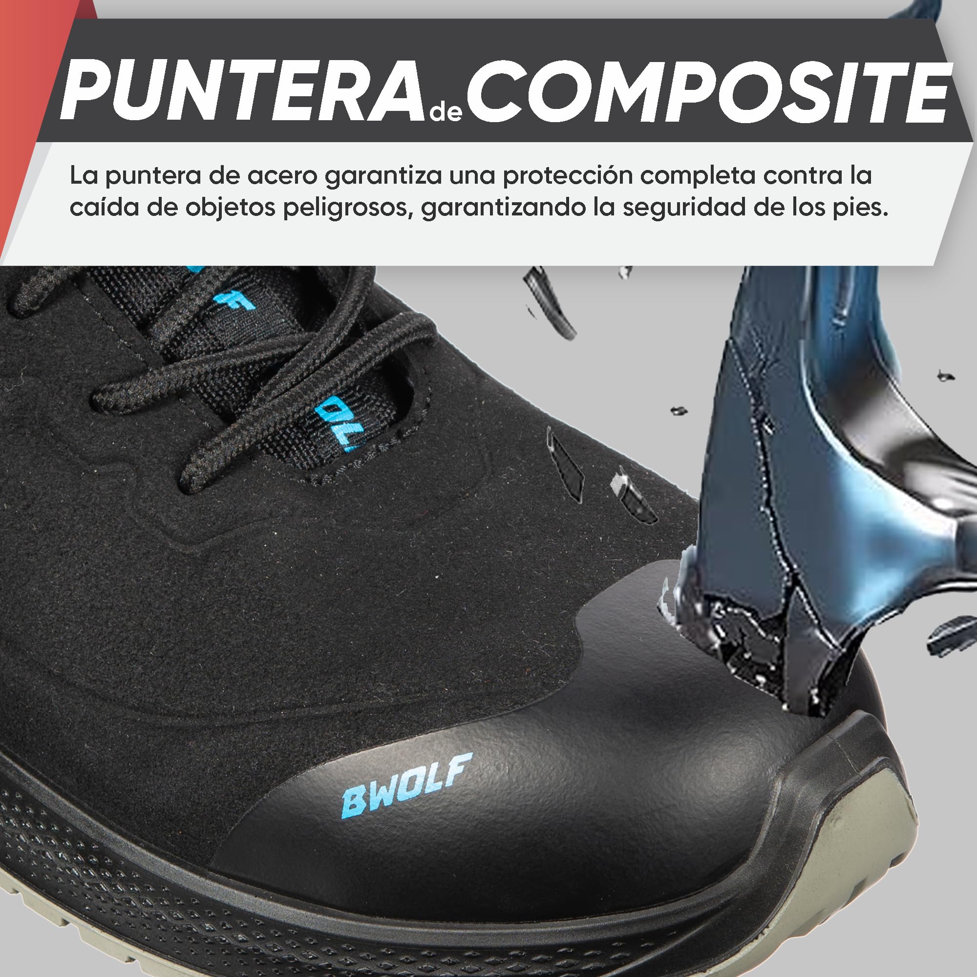 BWOLF Noir S3S ESD Zapatos de Seguridad Hombre – Puntera Compuesta, Suela de Kevlar, Antideslizantes e Impermeables al Aceite – Calzado de Trabajo