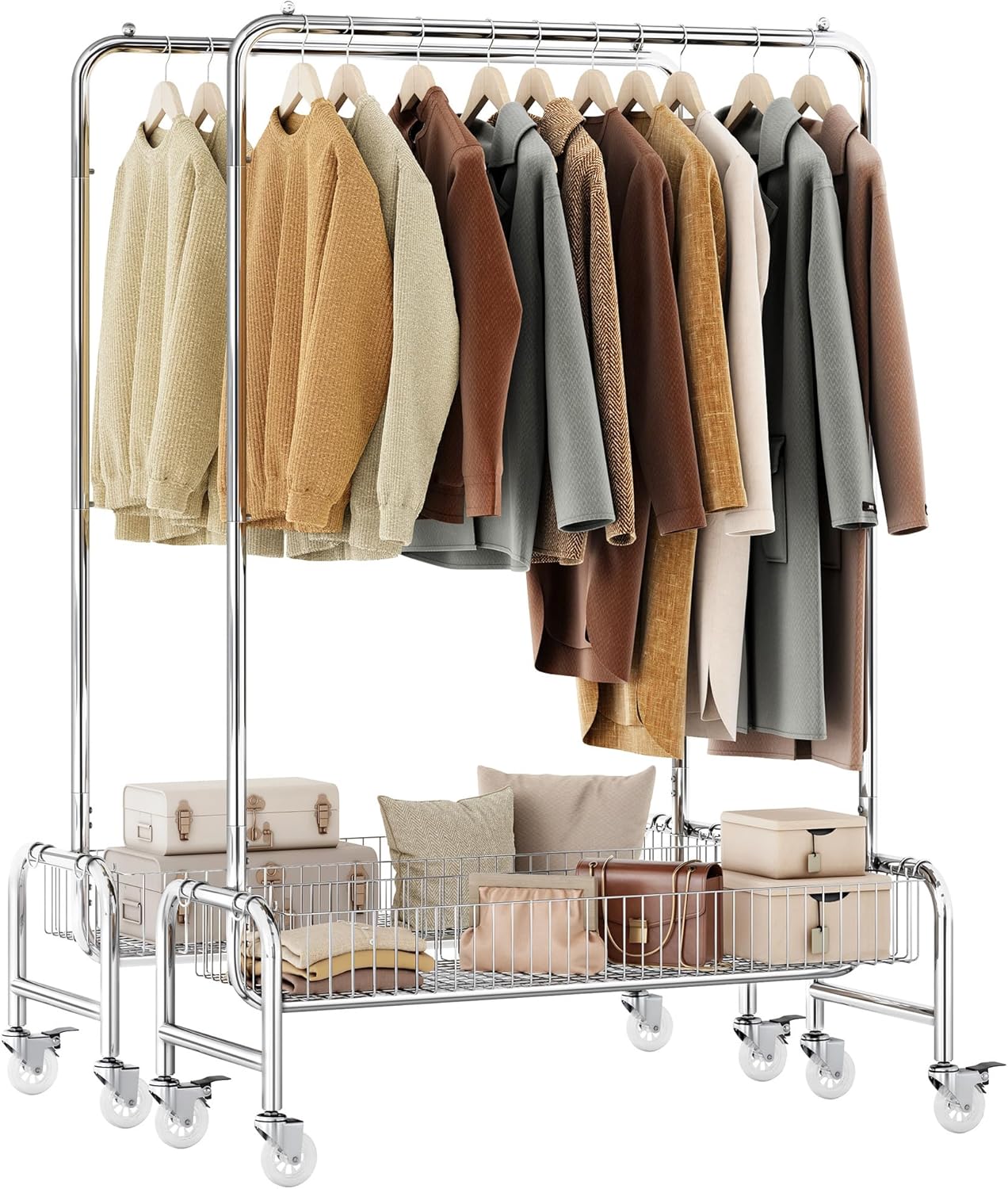 FAVOOSTY 2Set Clothing Racks for Hang Clothes with Basket